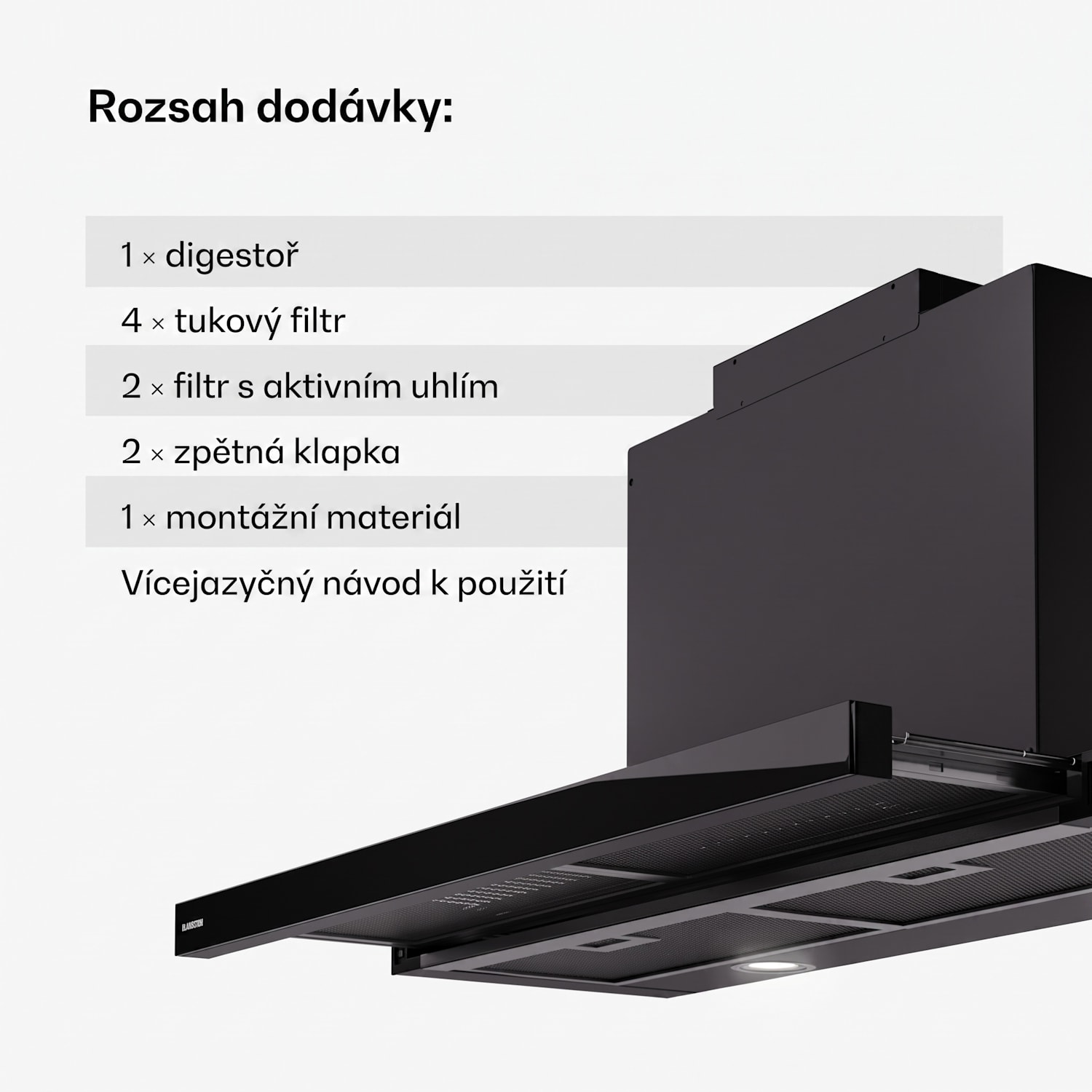 Mariana 90 Neo, plochý Digestoř, 491 m³/h, odtah/recirkulace, LED, EEK C 90 cm | Negro