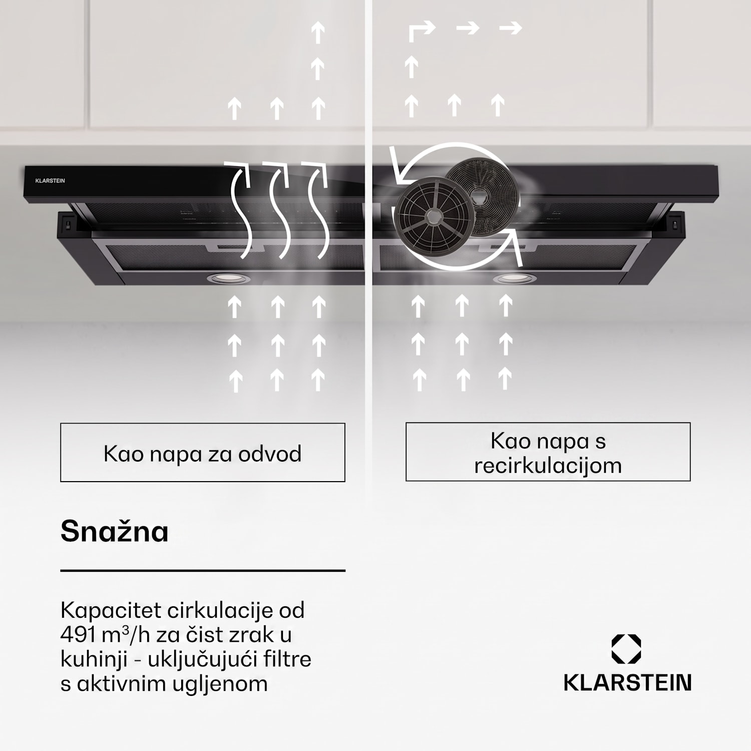 Mariana 90 Neo, ravna kuhinjska napa, 547 m³/h, ekstrakcija/recirkulacija zraka, LED, EEK C 90 cm | Crna