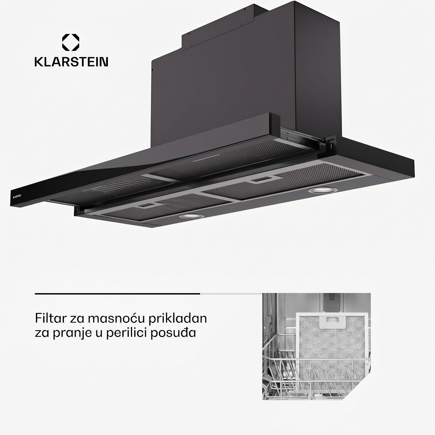 Mariana 90 Neo, ravna kuhinjska napa, 547 m³/h, ekstrakcija/recirkulacija zraka, LED, EEK C 90 cm | Crna