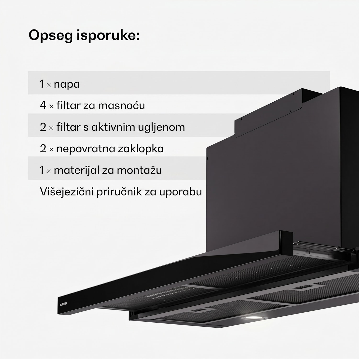 Mariana 90 Neo, ravna kuhinjska napa, 547 m³/h, ekstrakcija/recirkulacija zraka, LED, EEK C 90 cm | Crna