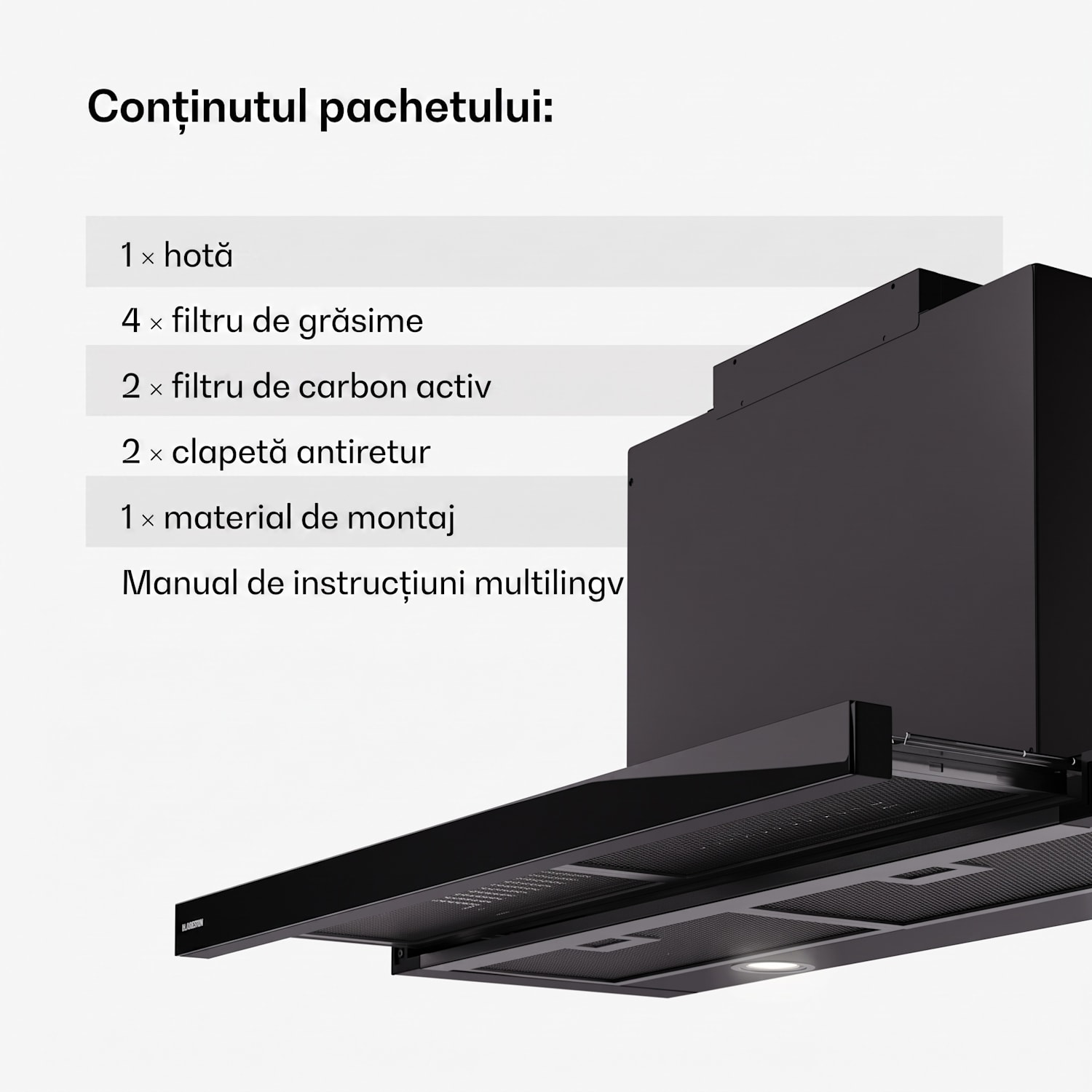 Mariana 90 Neo, hotă plată, 547 m³/h, extracție/recirculare, LED, EEK C 90 cm | Negru