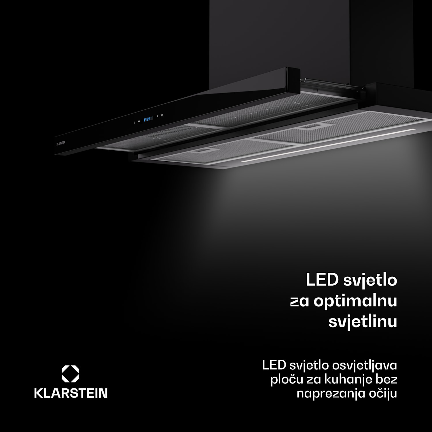Mariana 90 Neo, ravna kuhinjska napa, 90 cm, 640 m³/h, ekstrakcija zraka, LED 90 cm | Crna
