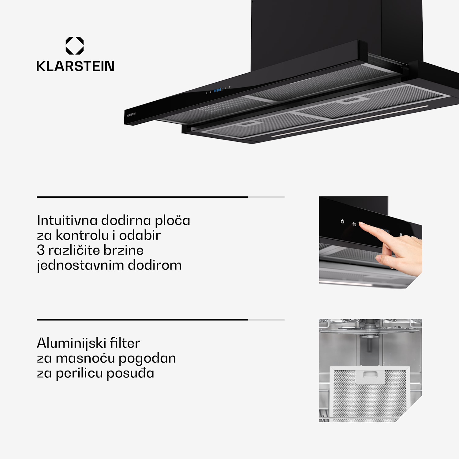 Mariana 90 Neo, ravna kuhinjska napa, 90 cm, 640 m³/h, ekstrakcija zraka, LED 90 cm | Crna
