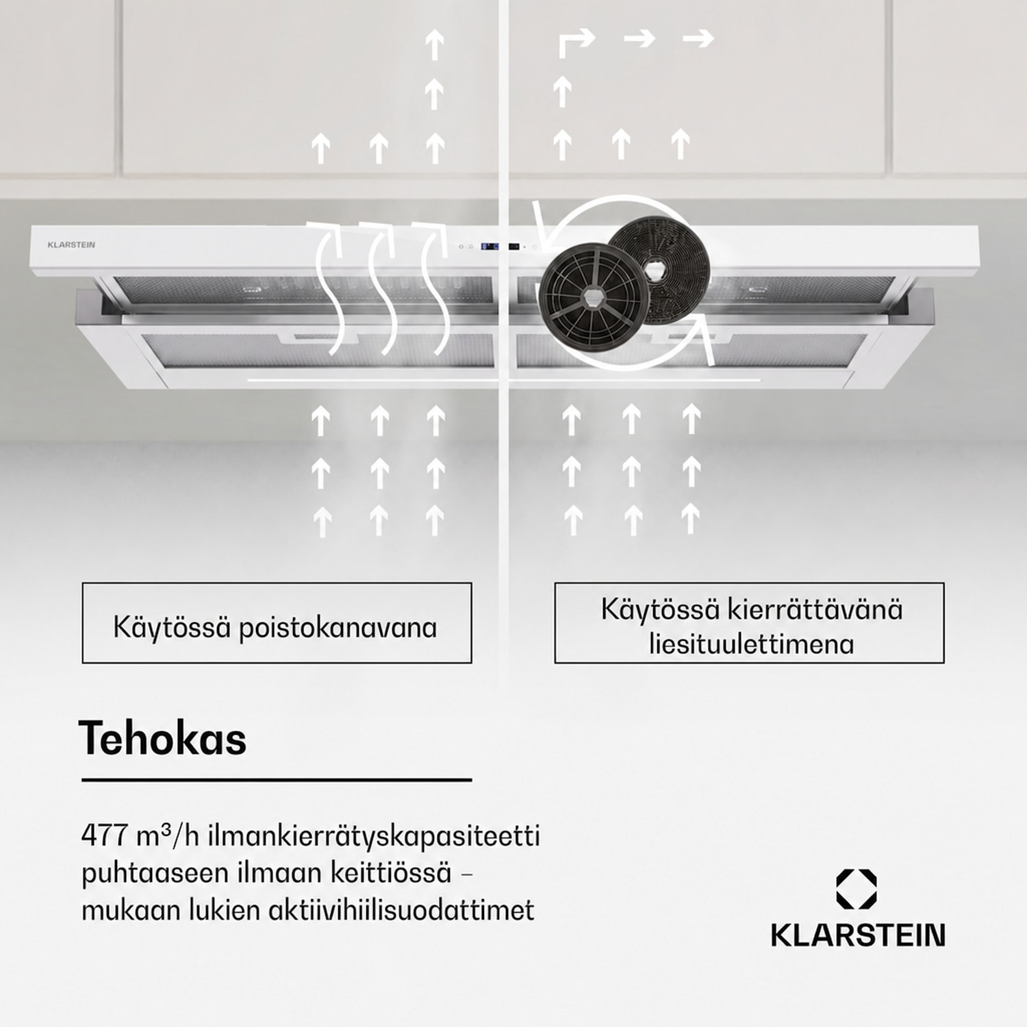 Mariana Neo 90 matala liesituuletin 90 cm 640 m³/h poistoilman teho LED 90 cm | Valkoinen
