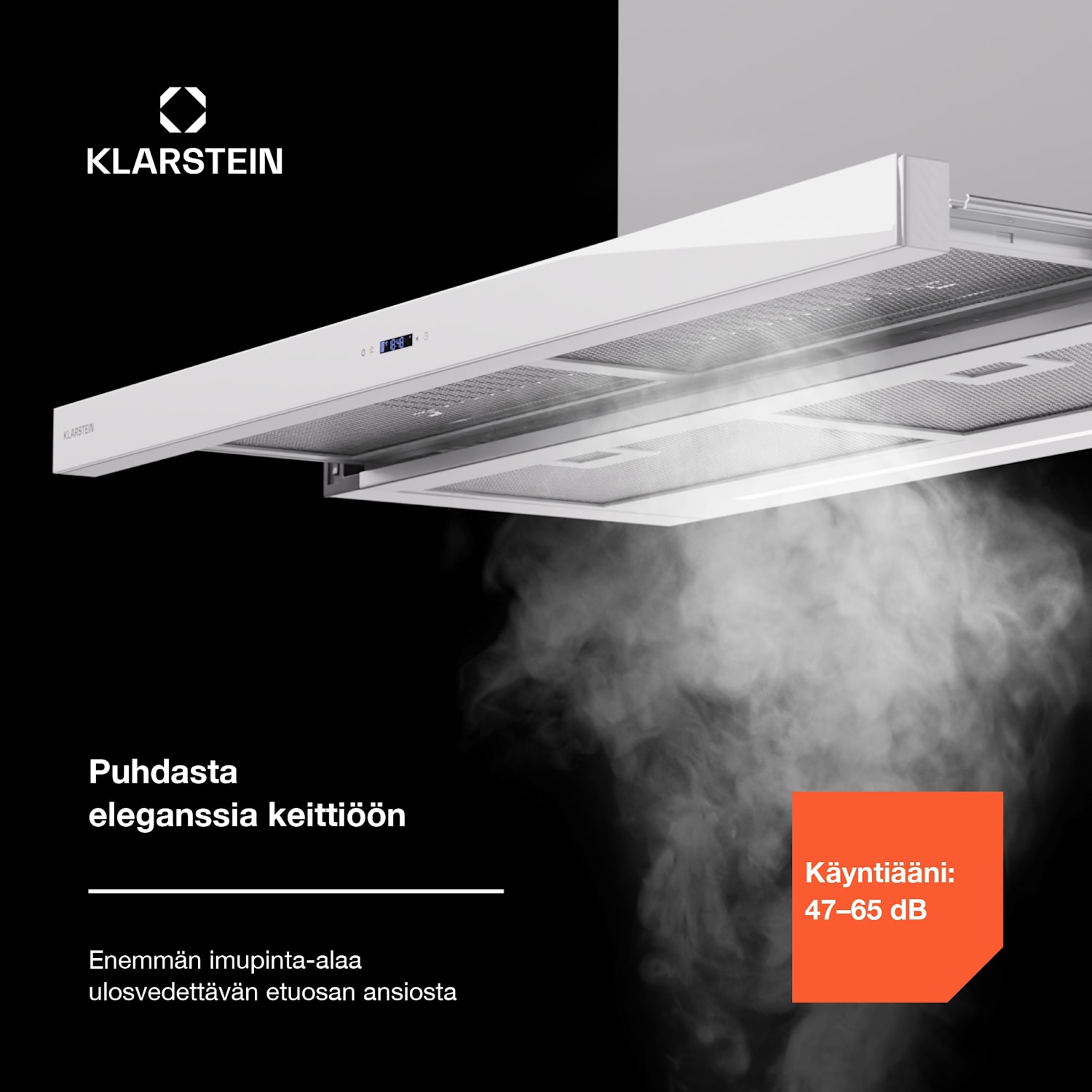Mariana Neo 90 matala liesituuletin 90 cm 640 m³/h poistoilman teho LED 90 cm | Valkoinen