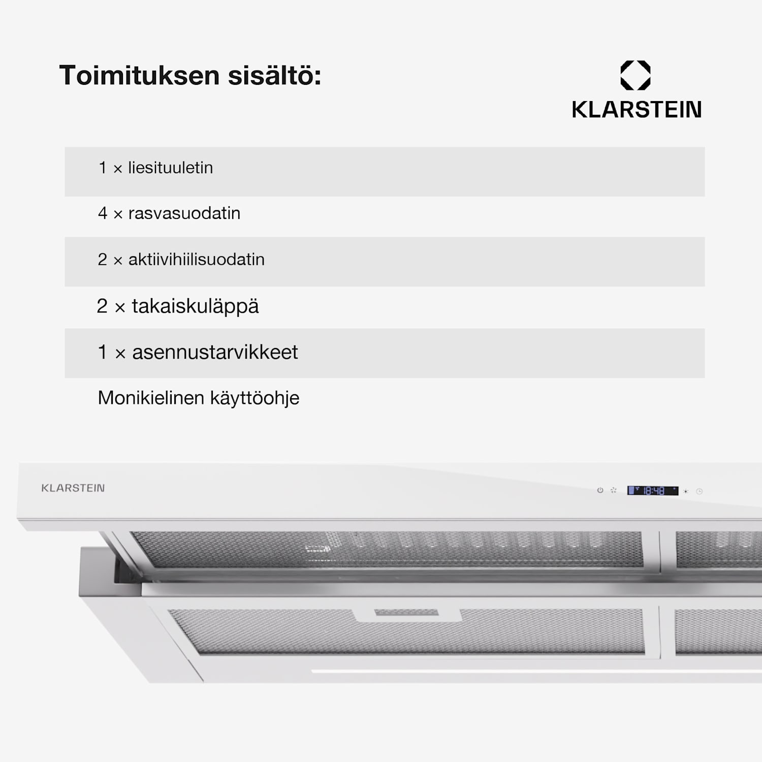 Mariana Neo 90 matala liesituuletin 90 cm 640 m³/h poistoilman teho LED 90 cm | Valkoinen