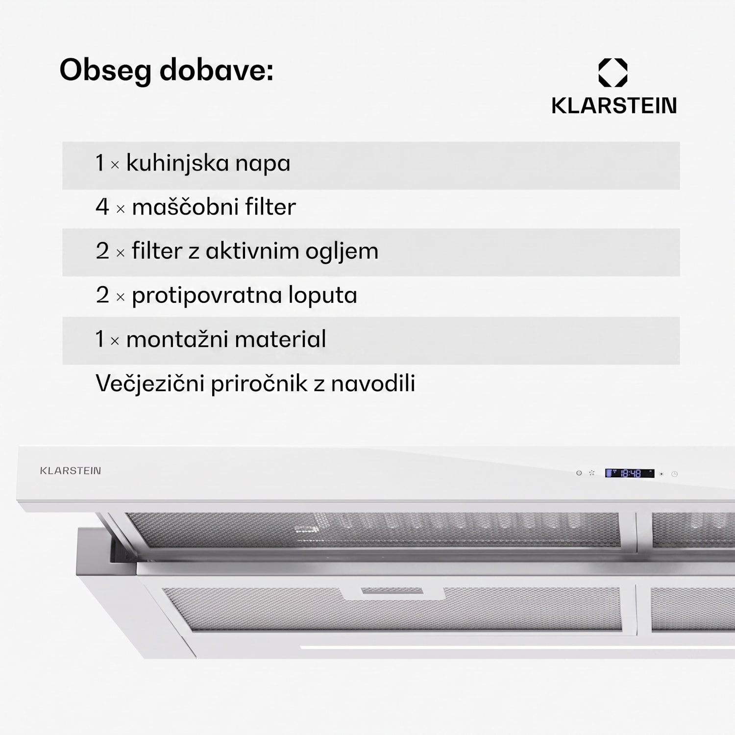 Mariana 90 Neo, ploščata napa, 90 cm, 640 m³/h, odsesavanje zraka, LED 90 cm | Bela