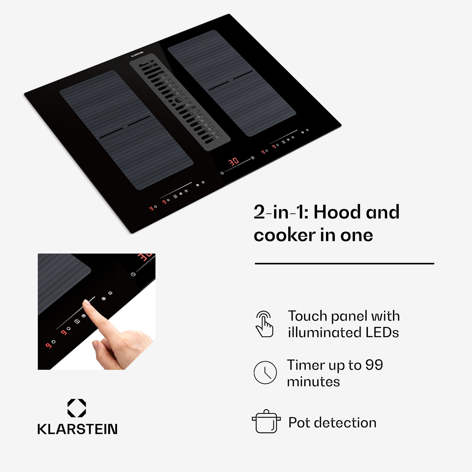 Full House 72 Down Air System, индукционна готварска печка + аспиратор, 329 m³/h, EEC A