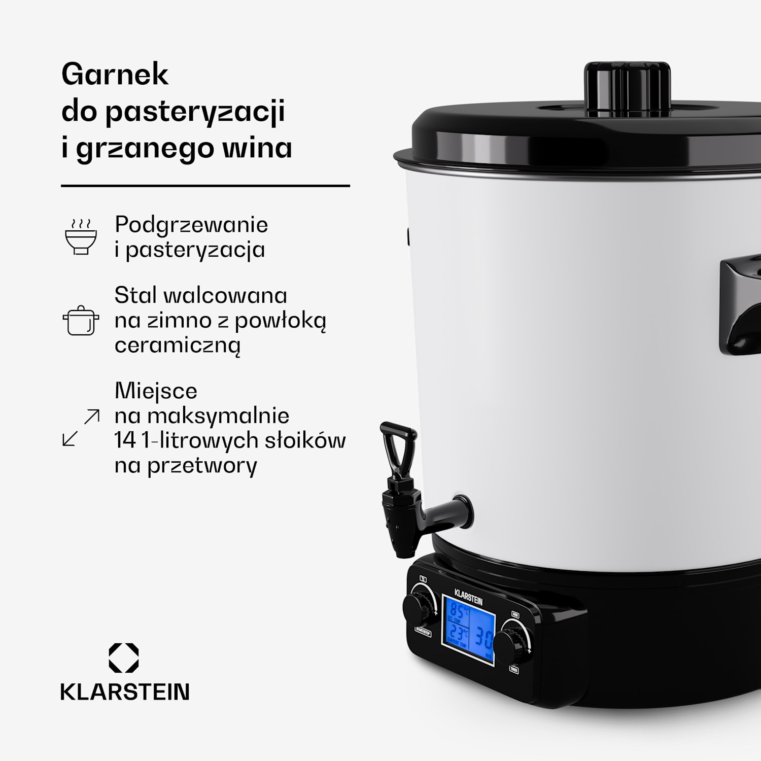 Biggie Digital, garnek elektryczny do pasteryzacji, dozownik napojów, 27 l, 1800 W, stal szlachetna 27 L | Cyfrowy | Biały