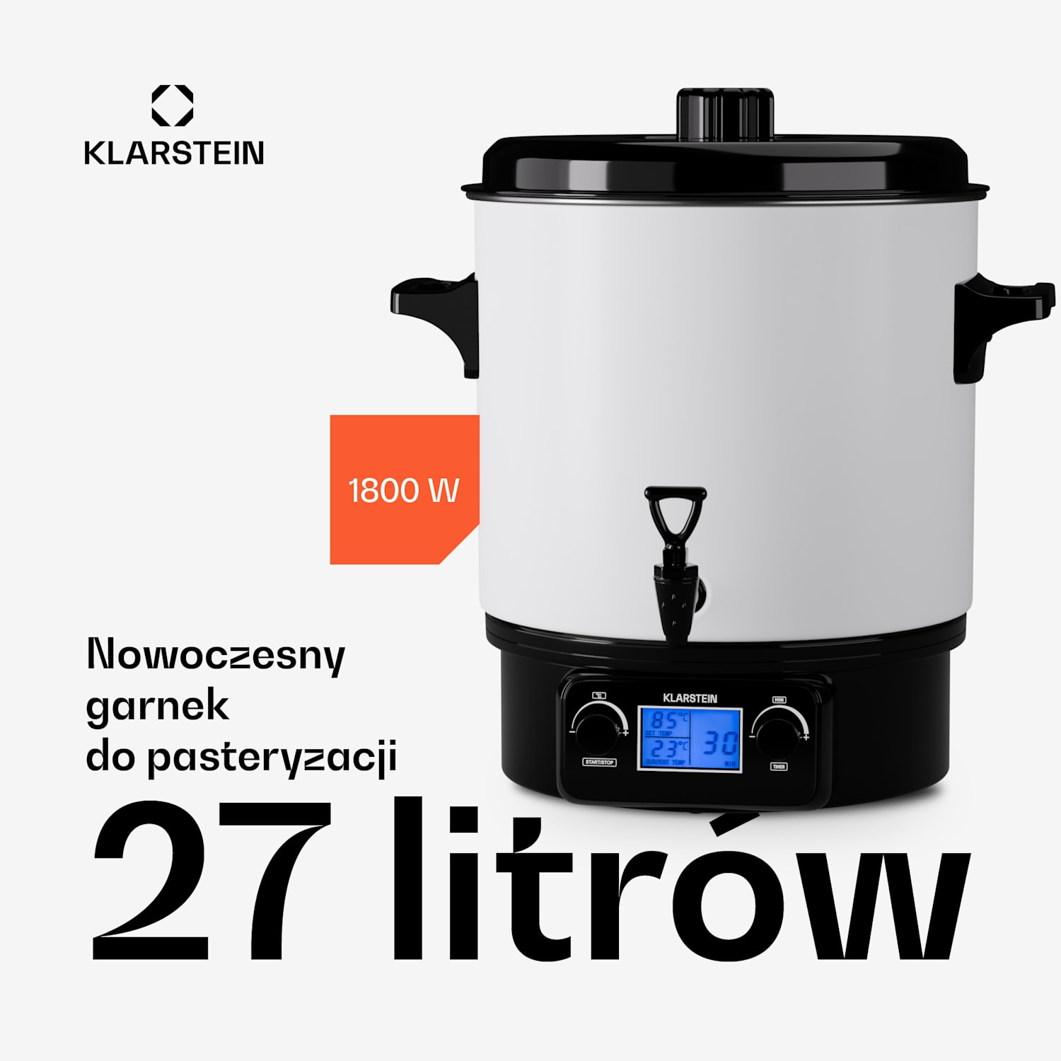 Biggie Digital, garnek elektryczny do pasteryzacji, dozownik napojów, 27 l, 1800 W, stal szlachetna 27 L | Cyfrowy | Biały