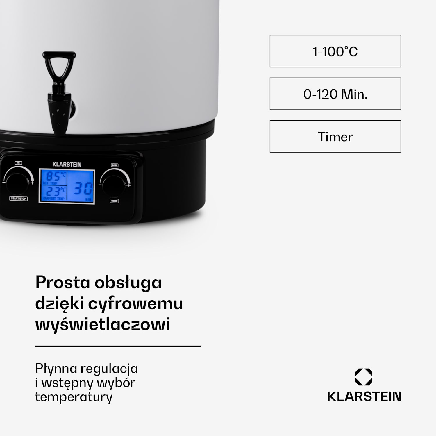 Biggie Digital, garnek elektryczny do pasteryzacji, dozownik napojów, 27 l, 1800 W, stal szlachetna 27 L | Cyfrowy | Biały