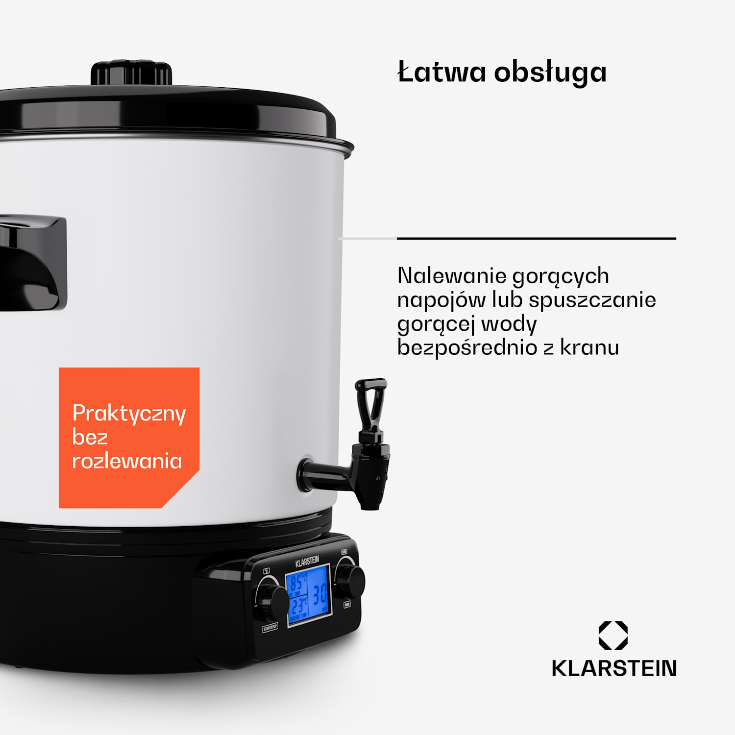Biggie Digital, garnek elektryczny do pasteryzacji, dozownik napojów, 27 l, 1800 W, stal szlachetna 27 L | Cyfrowy | Biały