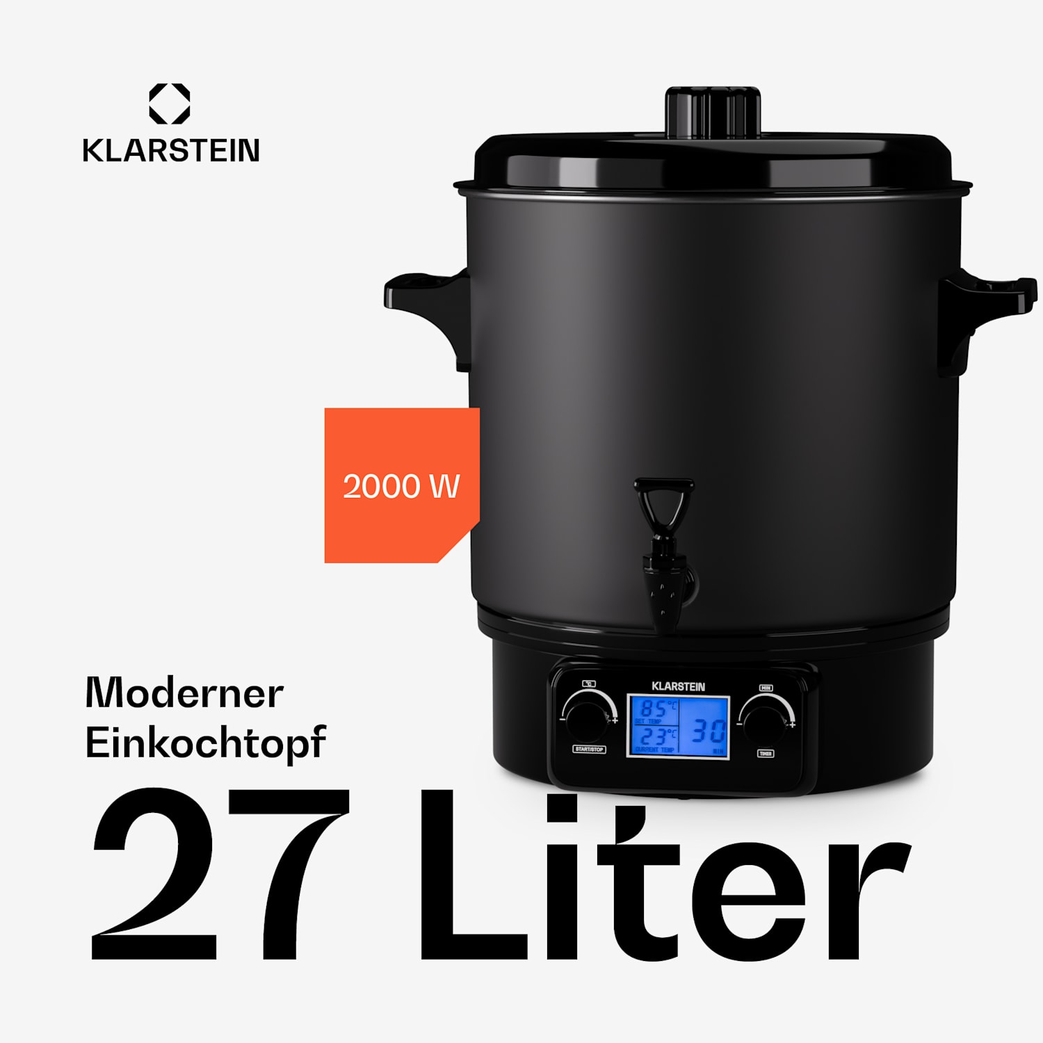 Biggie Digital - Pastorizzatore per conserve, distributore di bevande calde, elettrico, 27L, 2000W, acciaio inox 27 L | Digitale | Nero