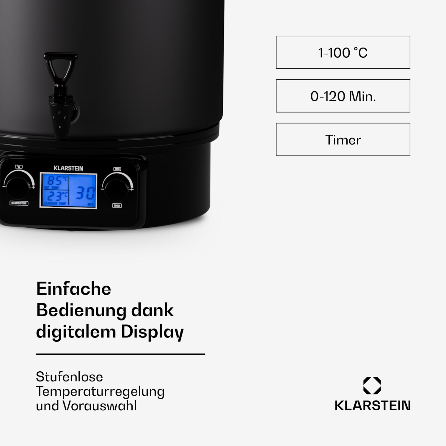 Biggie Digital - Pastorizzatore per conserve, distributore di bevande calde, elettrico, 27L, 2000W, acciaio inox 27 L | Digitale | Nero