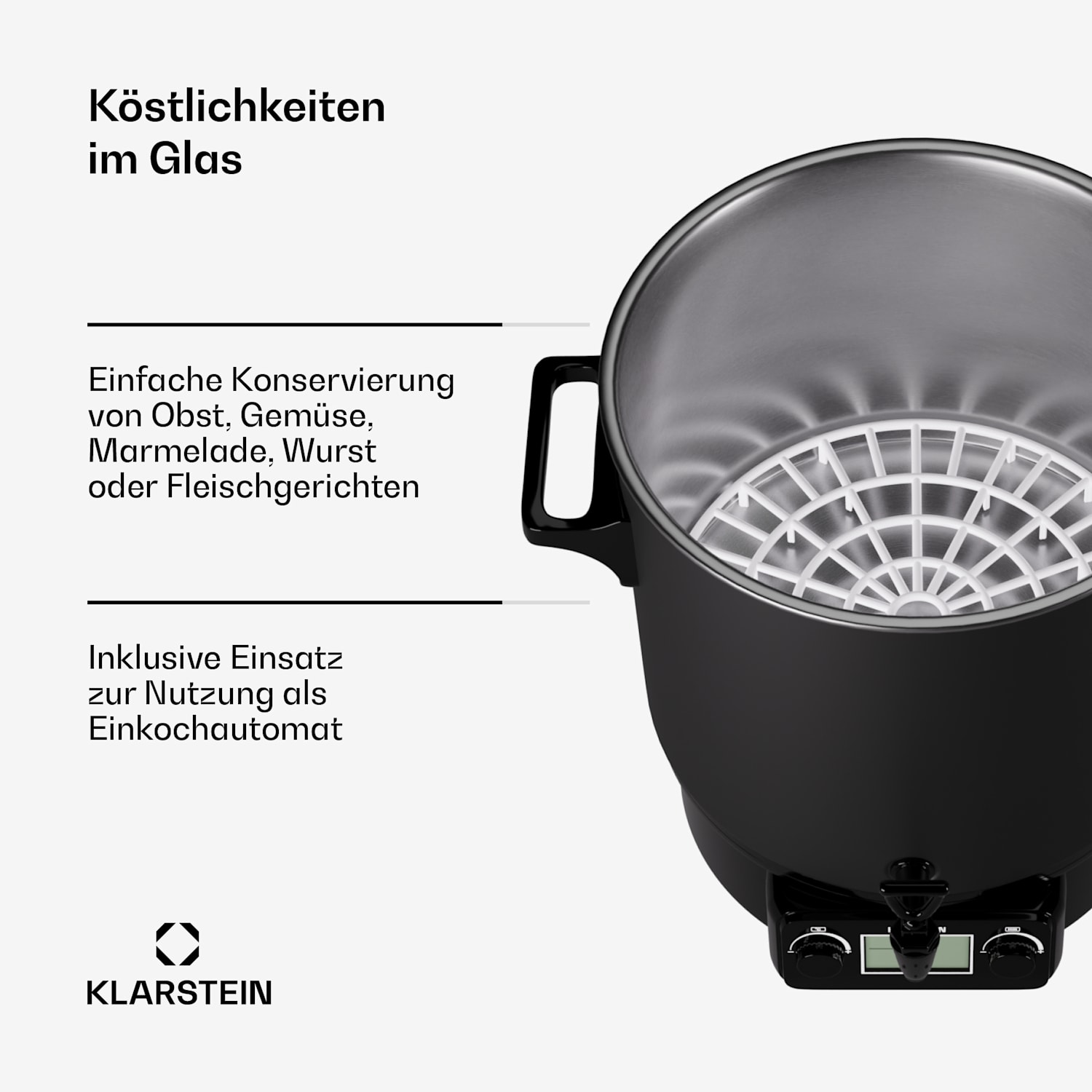 Biggie Digital - Pastorizzatore per conserve, distributore di bevande calde, elettrico, 27L, 2000W, acciaio inox 27 L | Digitale | Nero