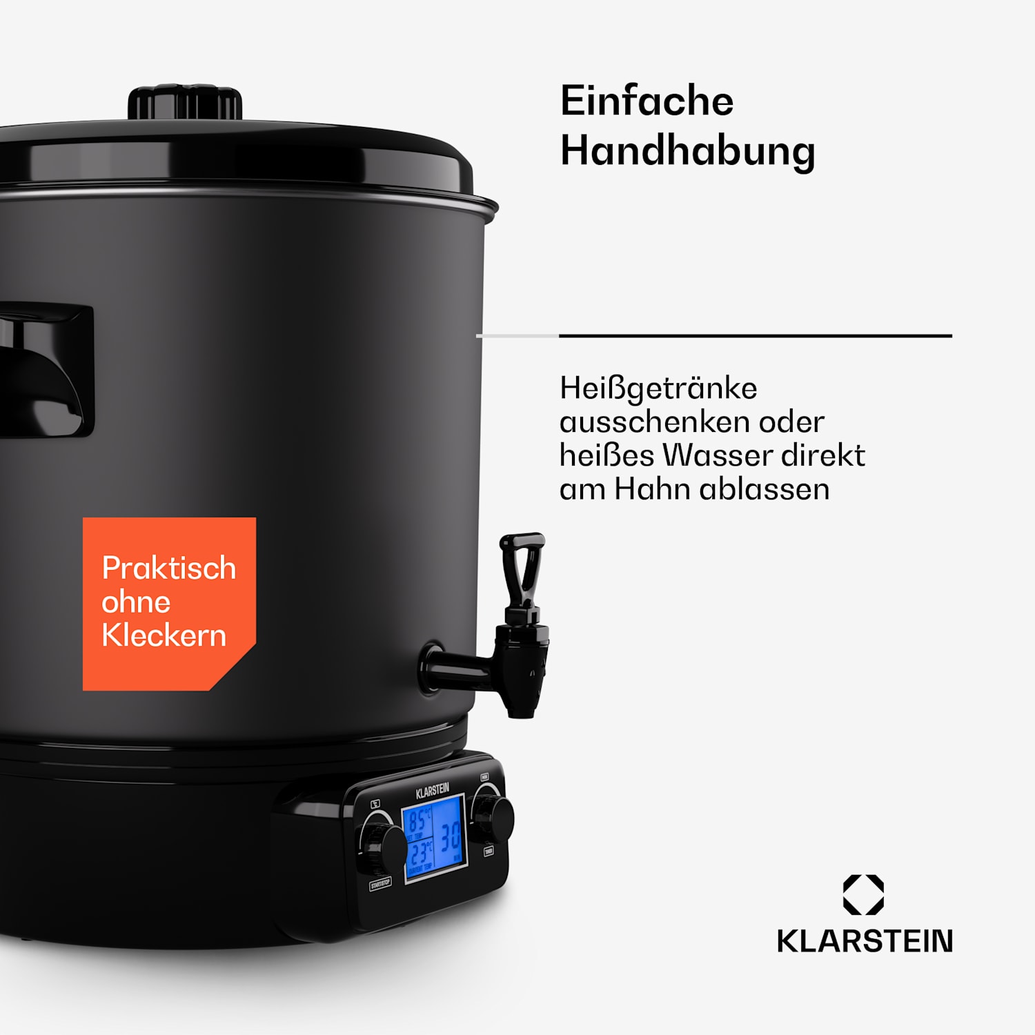 Biggie Digital - Pastorizzatore per conserve, distributore di bevande calde, elettrico, 27L, 2000W, acciaio inox 27 L | Digitale | Nero