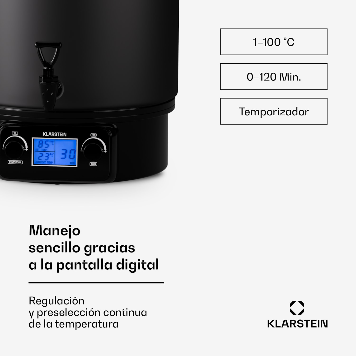 Biggie Hervidor digital dispensador de bebidas eléctrico 27L 2000W acero inoxidable 27 L | Digital | Negro