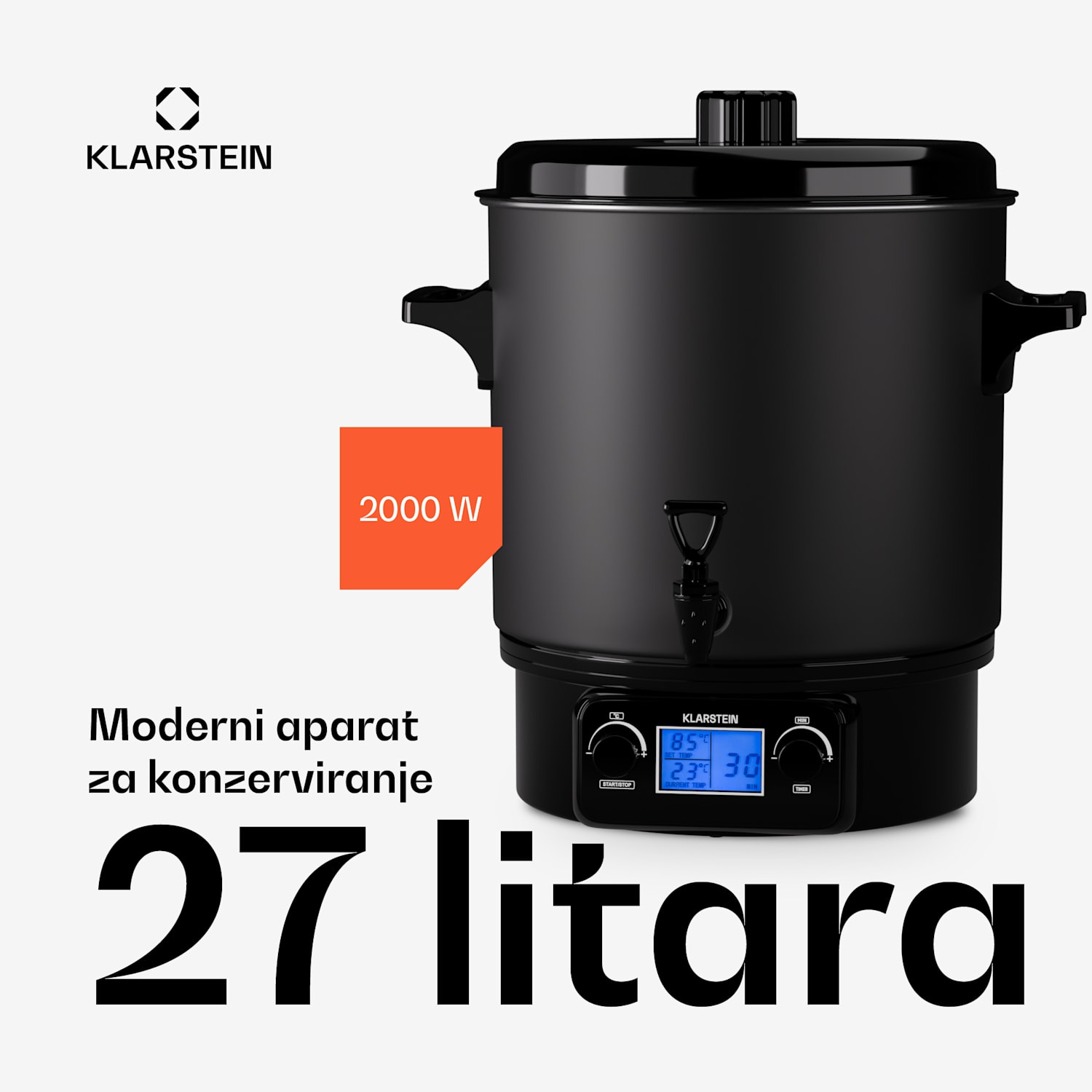 Biggie Digital, električni lonac za zakuhavanje, 27 litara, 2000 W, nehrđajući čelik 27 L | Digitalan | Crna