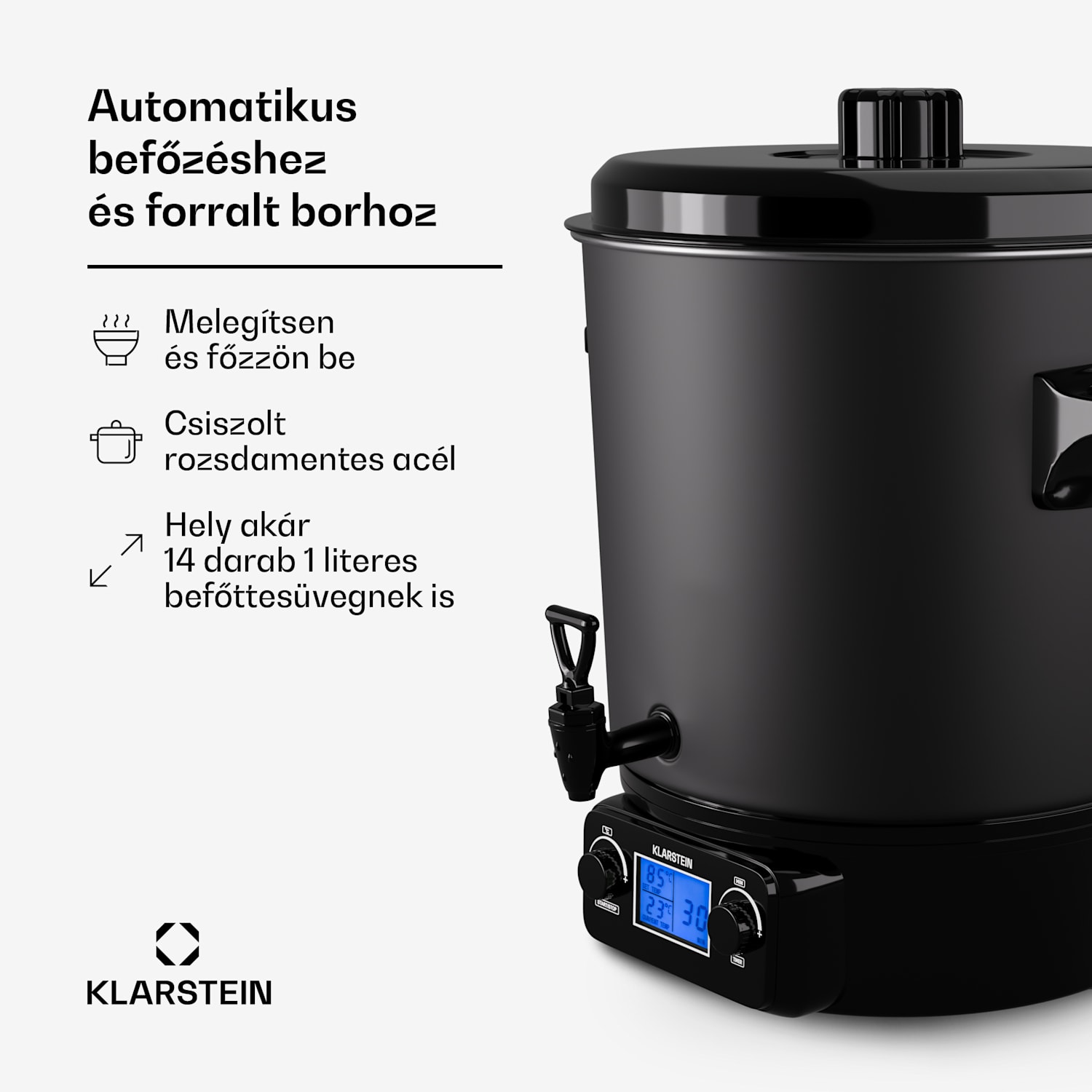 Biggie Digital, befőzőautomata, 27 l, 2000 W, rozsdamentes acél 27 L | Digitális | Fekete