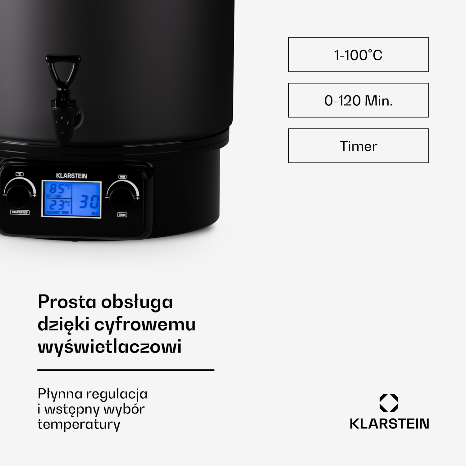 Biggie Digital, garnek elektryczny do pasteryzacji, dozownik napojów, 27 l, 1800 W, stal szlachetna 27 L | Cyfrowy | Czarny