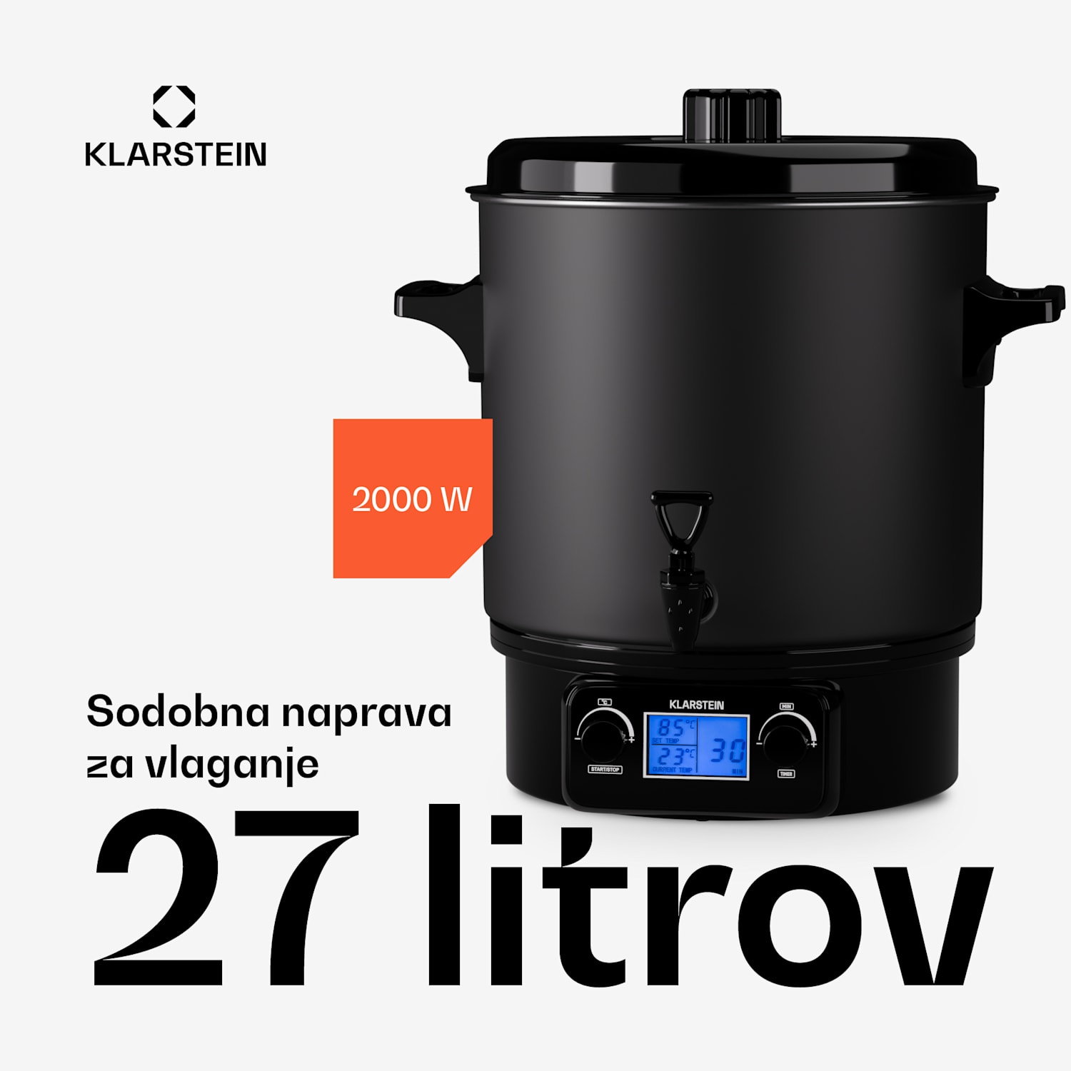 Biggie Digital, električni lonec za vlaganje, 27 litrov, 2000 W, nerjaveče jeklo 27 L | Digitalni | Črna