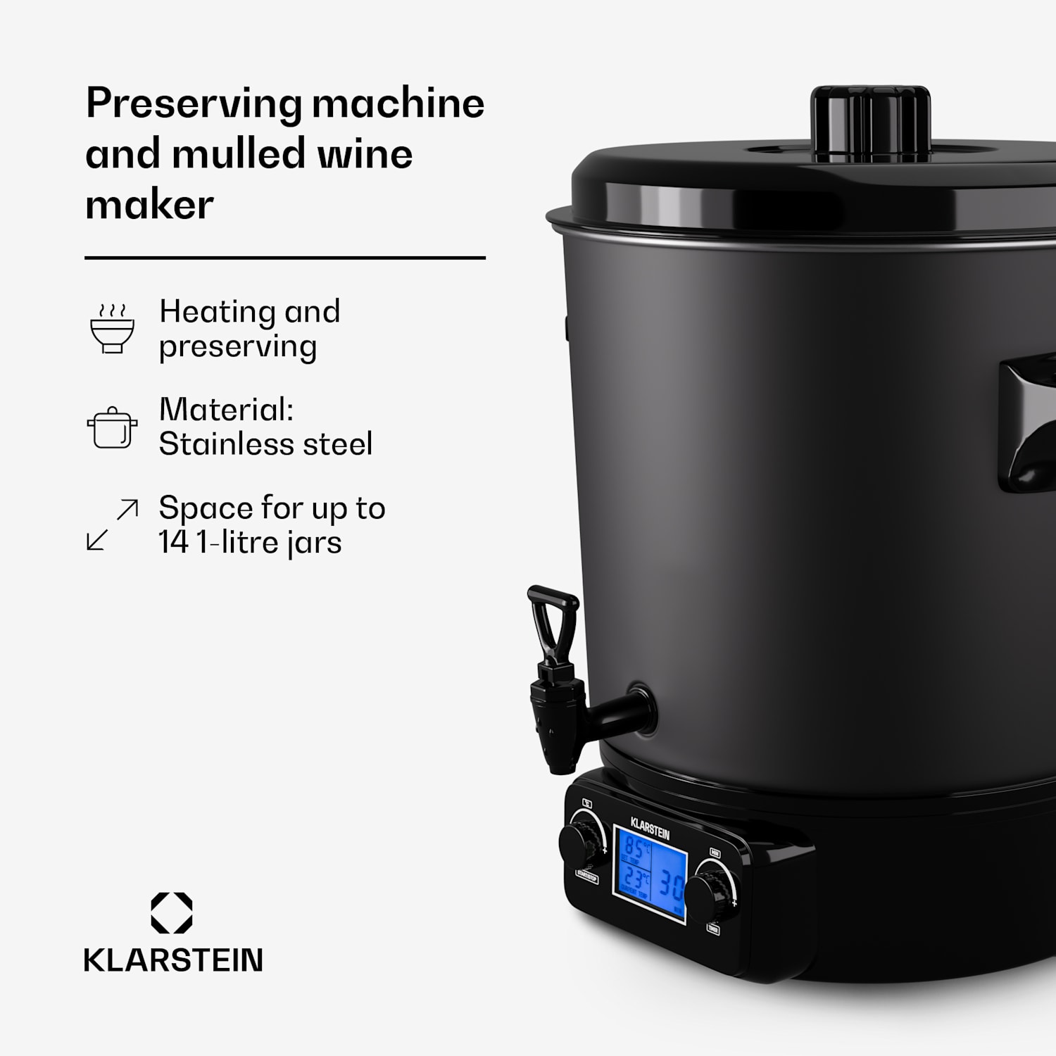 Biggie Digital säilöntäkeitin juoma-annostelija sähköinen 27 l 2000 W ruostumaton teräs 27 L | Digitaalinen | Musta