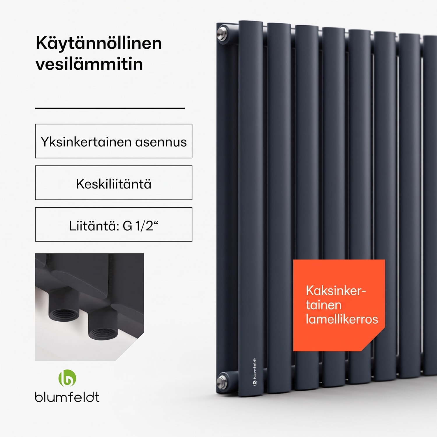 Tallheo 100 x 60 patteri putkilämmitin 1445 W lämmin vesi 1/2 60 x 100 cm | kaksinkertainen rivi | Antrasiitti