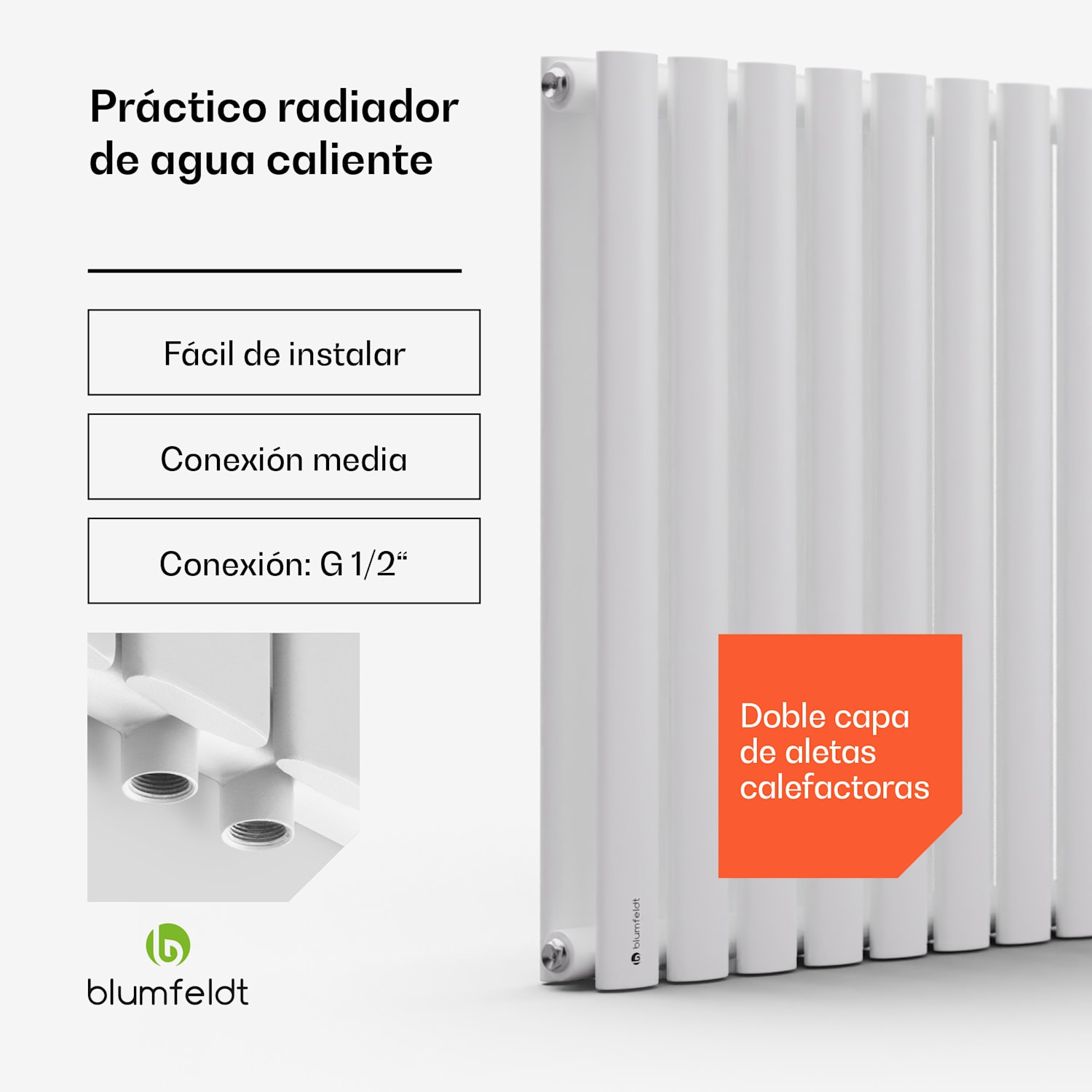 Tallheo 100 x 60 Radiador de baño Radiador tubular 1445W Agua caliente 1/2 60 x 100 cm | doble fila | Blanco