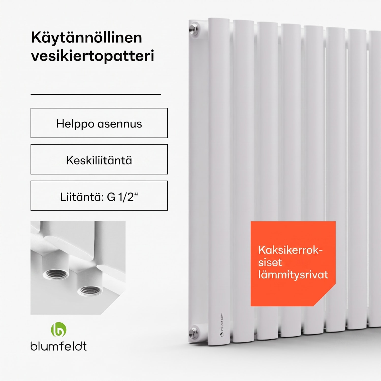 Tallheo 100 x 60 patteri putkilämmitin 1445 W lämmin vesi 1/2 60 x 100 cm | kaksinkertainen rivi | Valkoinen