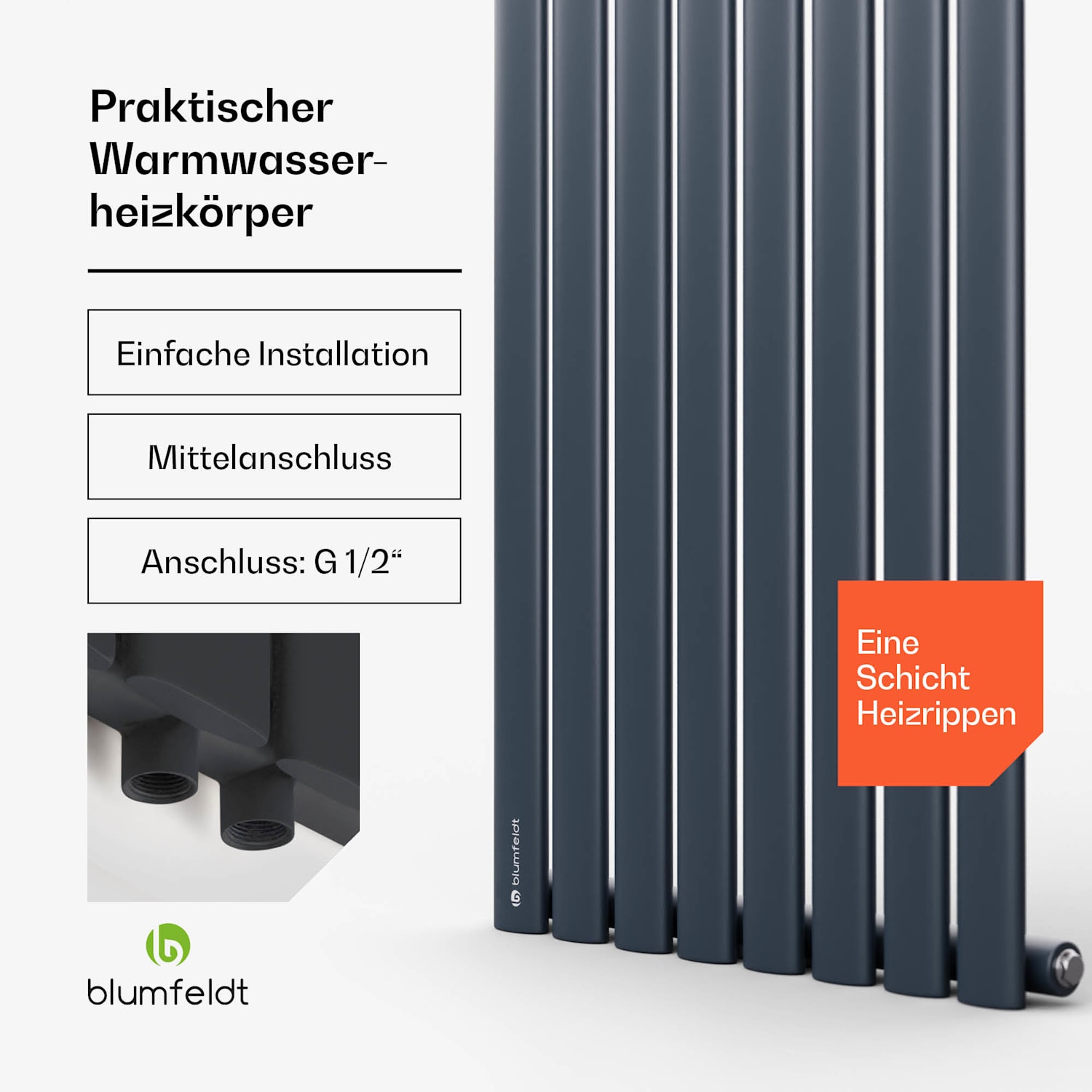 Tallheo 47 x 160 Heizkörper Röhrenheizkörper 728 W Warmwasser 1/2 160 x 47 cm | einreihig | Anthrazit