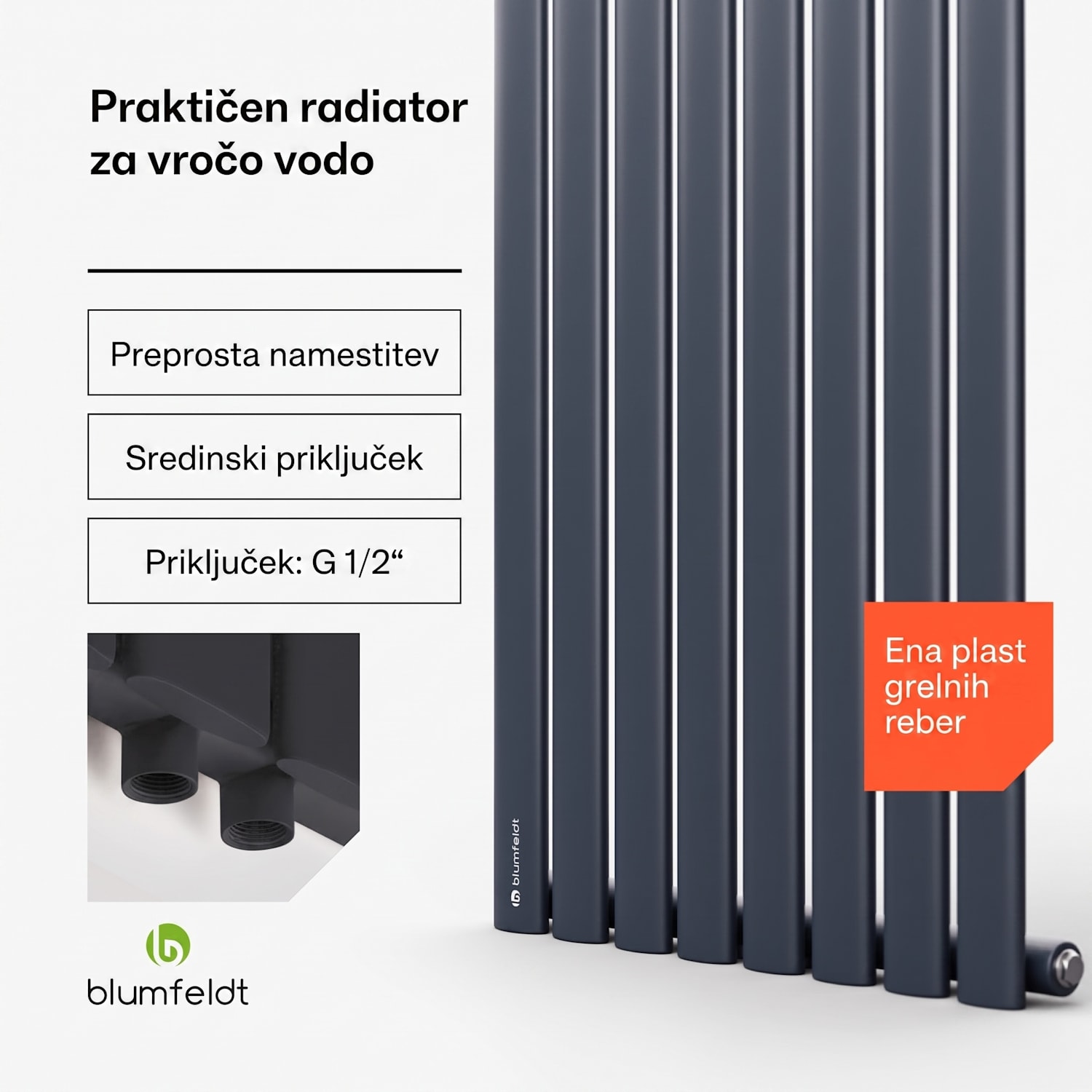 Tallheo, 47 x 160, radiator, cevasti radiator, 728 W, topla voda, 1/2 160 x 47 cm | ena vrstica | Antracit