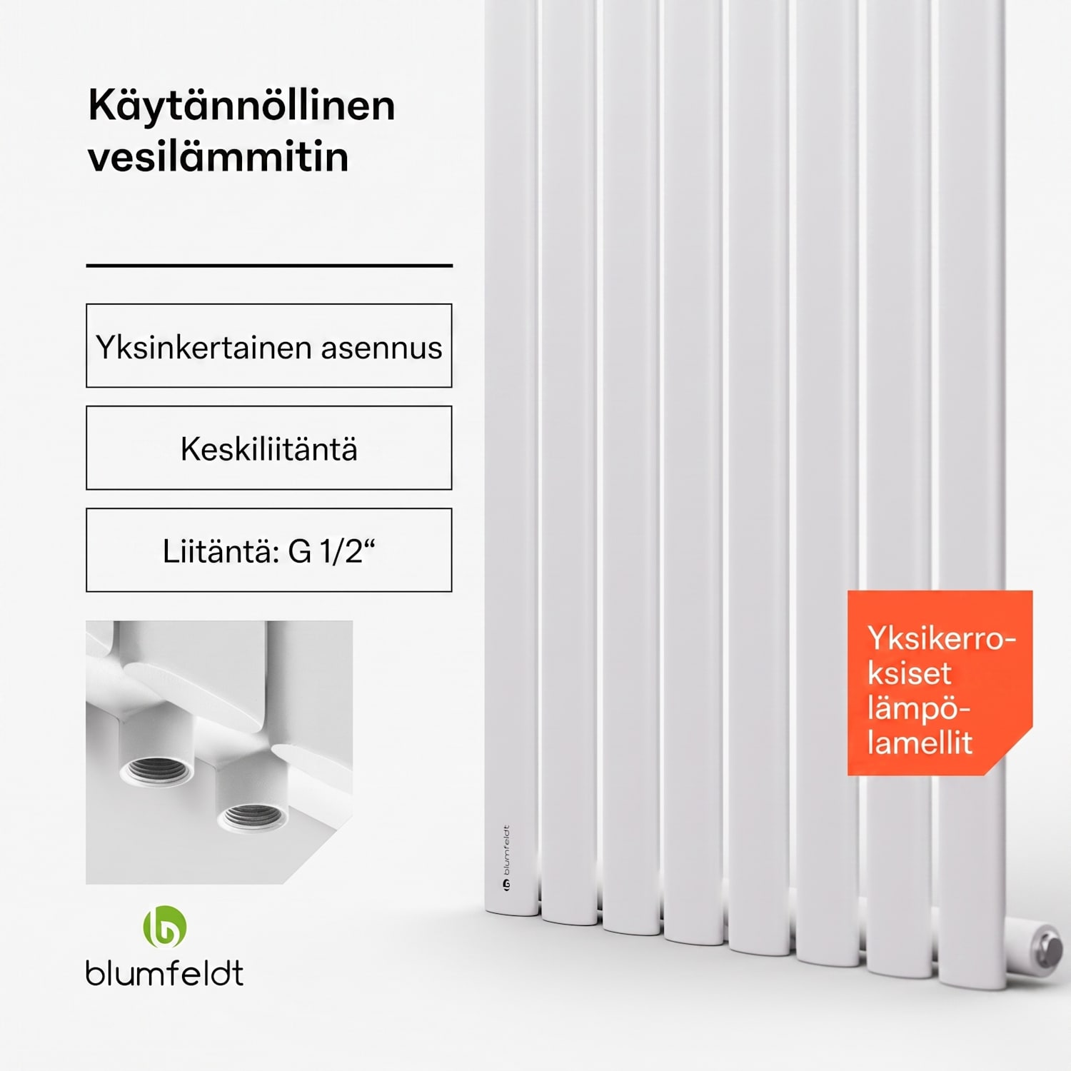 Tallheo 47 x 160 patteri putkilämmitin 728 W lämmin vesi 1/2 160 x 47 cm | yksi rivi | Valkoinen