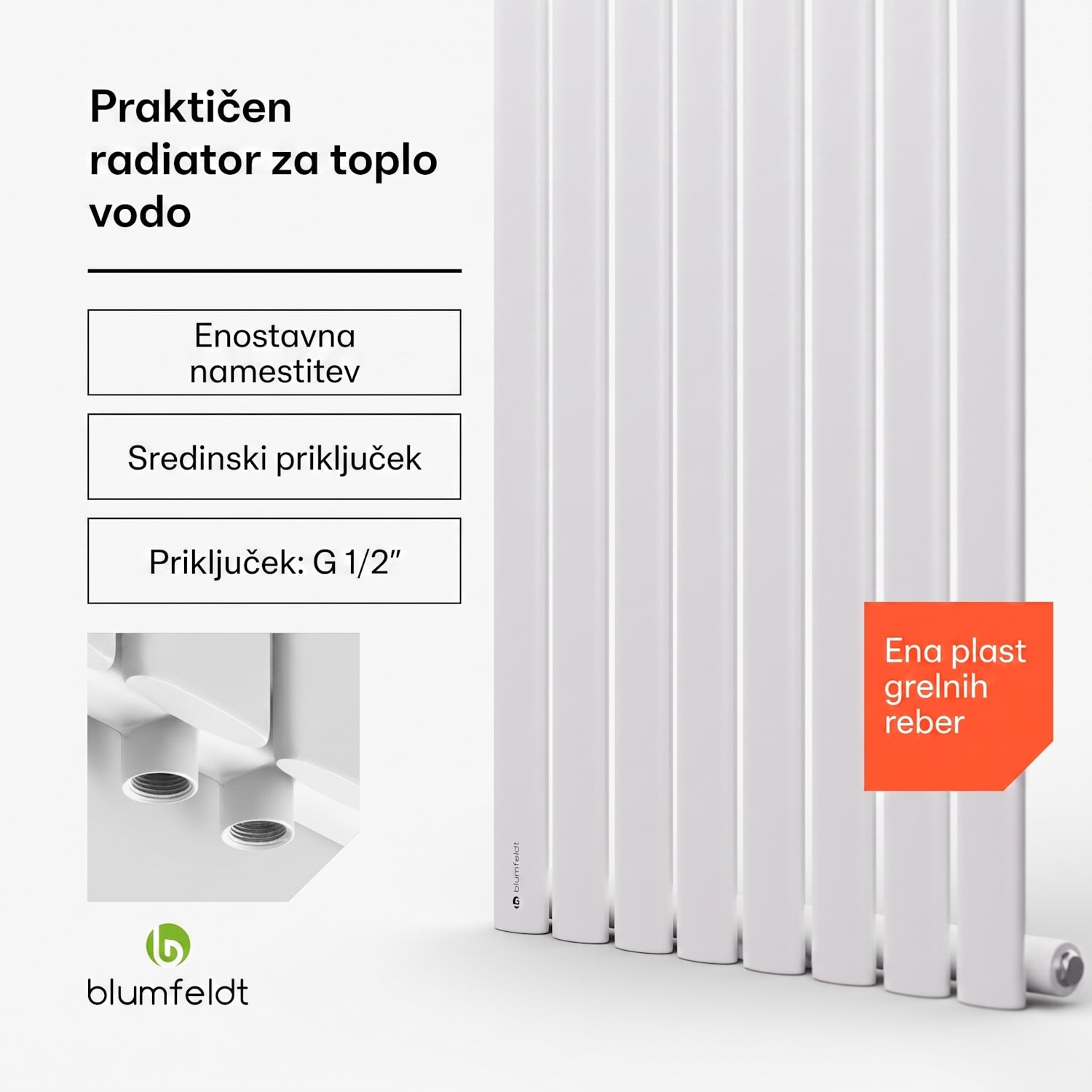 Tallheo, 47 x 160, radiator, cevasti radiator, 728 W, topla voda, 1/2 160 x 47 cm | ena vrstica | Bela