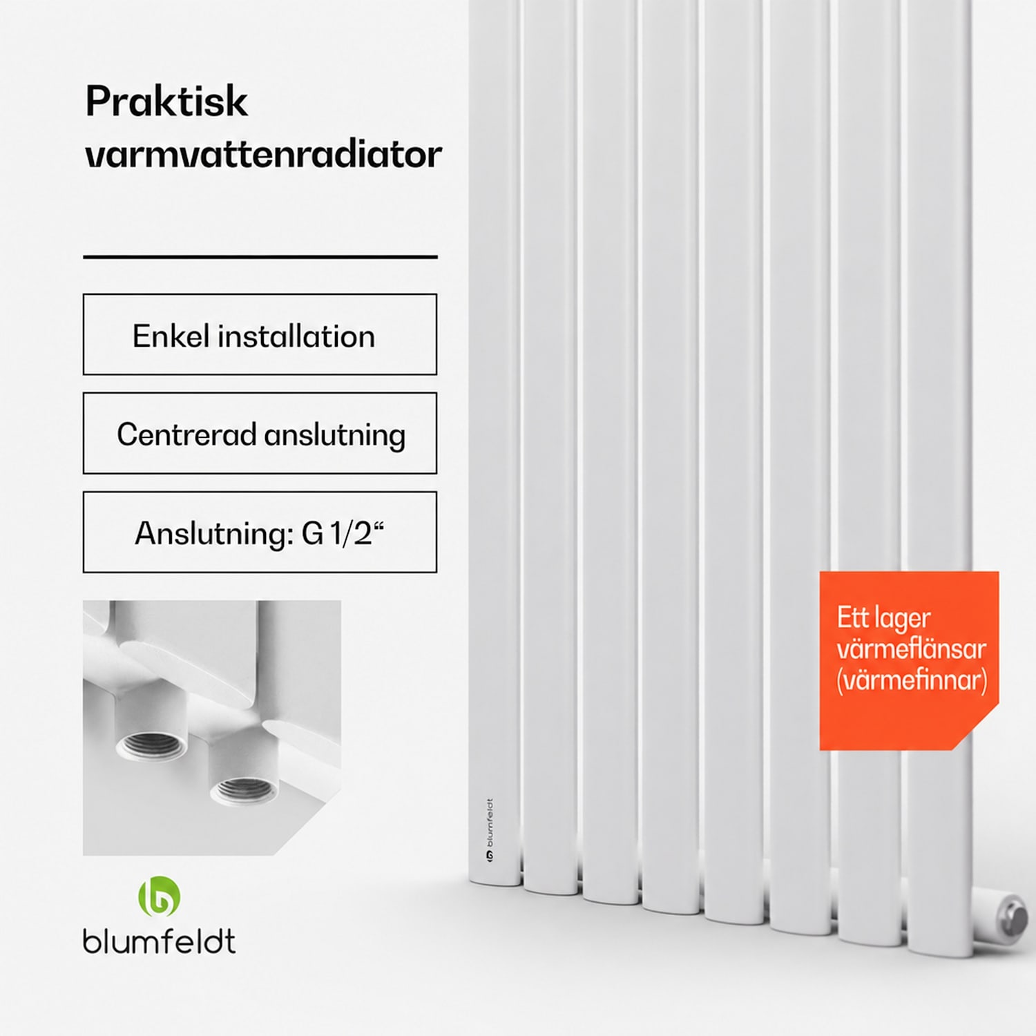 Tallheo 47 x 160 radiator, rörradiator, 728 W, varmvatten, 1/2 160 x 47 cm | enda rad | Vit