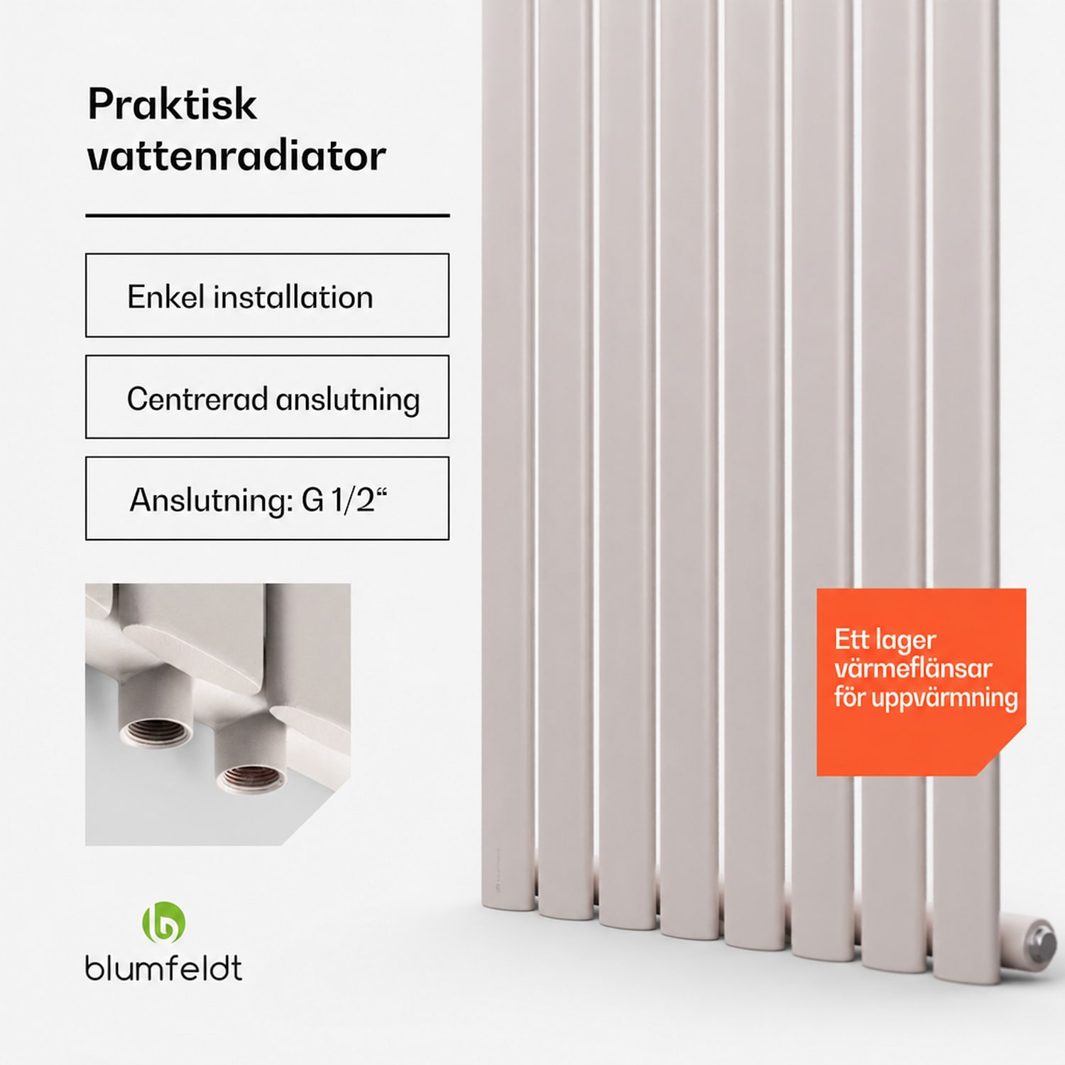 Tallheo 47 x 160 radiator, rörradiator, 728 W, varmvatten, 1/2 160 x 47 cm | enda rad | Sand