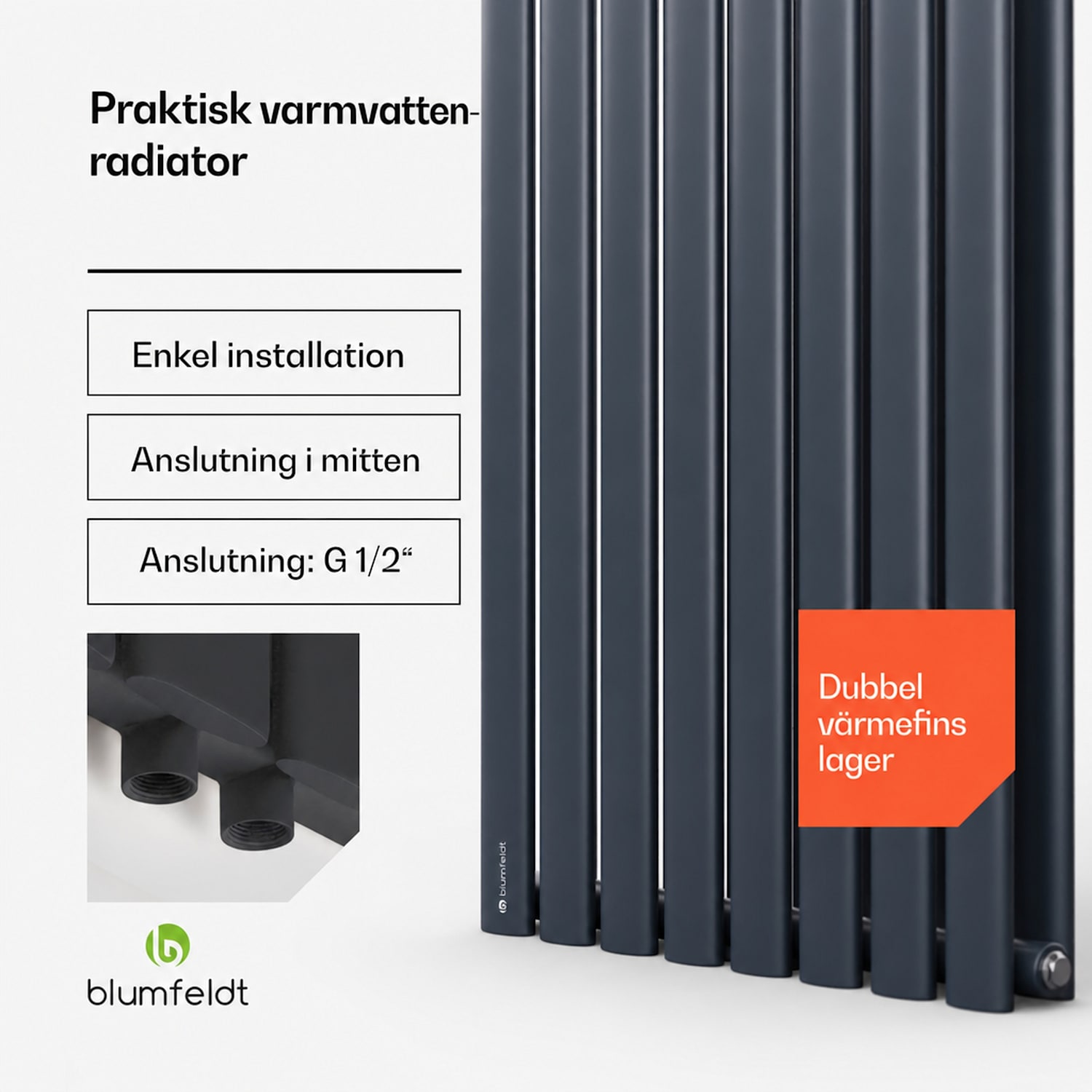 Tallheo 47 x 160 värmeelement badrumselement rörformat element 1472 W varmvatten 1/2 160 x 47 cm | dubbel rad | Antracit