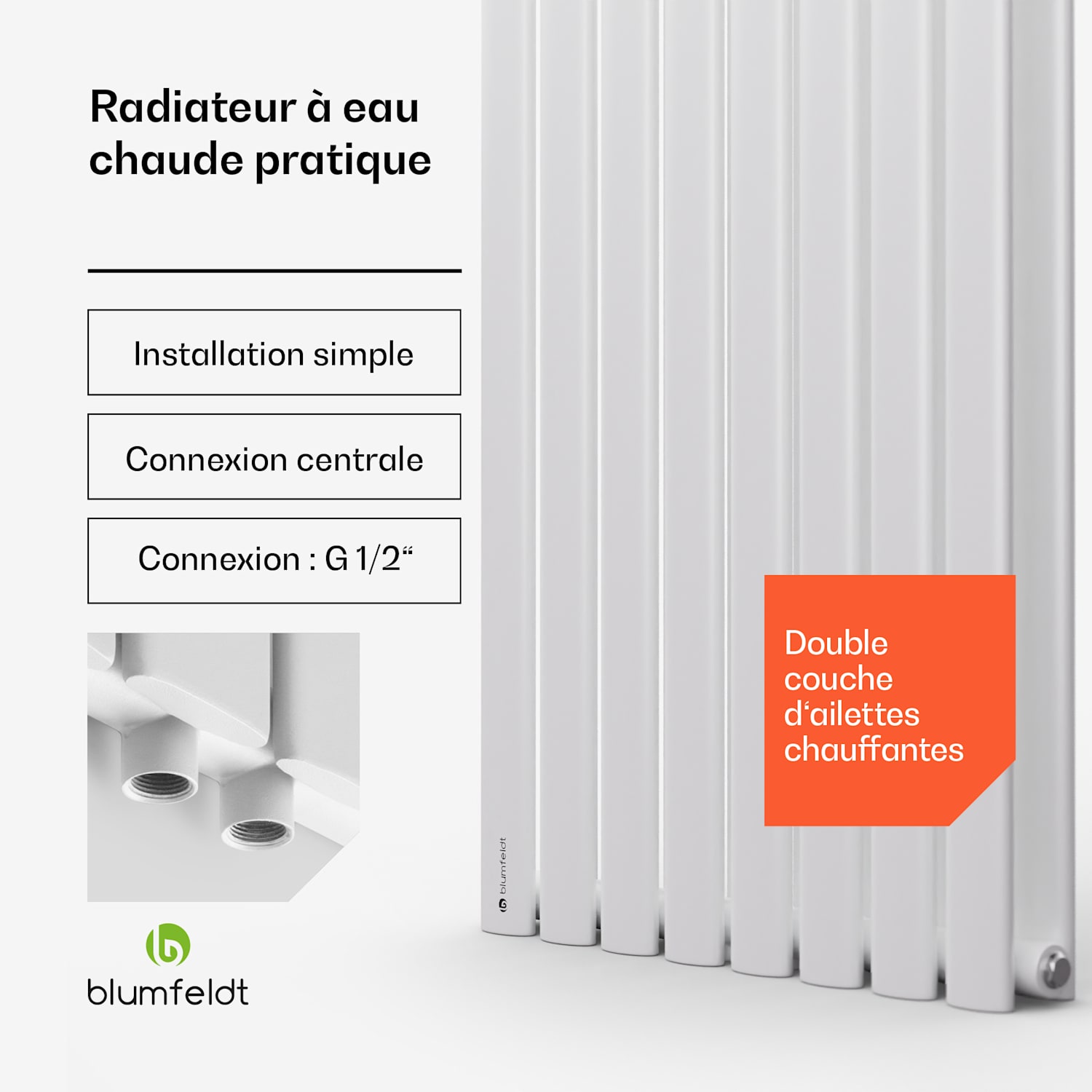 Tallheo 47 x 160 cm radiateur sèche-serviettes tubulaire 1472 W eau chaude 1/2 160 x 47 cm | double rangée | Blanc