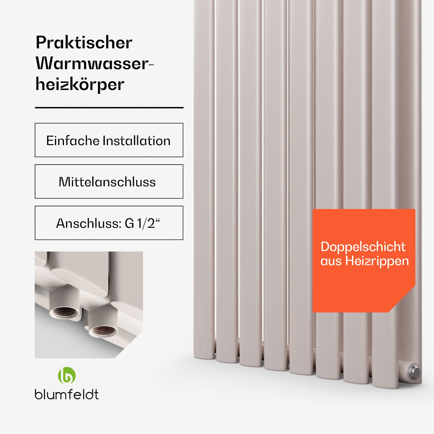 Tallheo 47 x 160 cm Heizkörper Badheizkörper Röhrenheizkörper 1472 W Warmwasser 1/2 160 x 47 cm | zweireihig | Sand