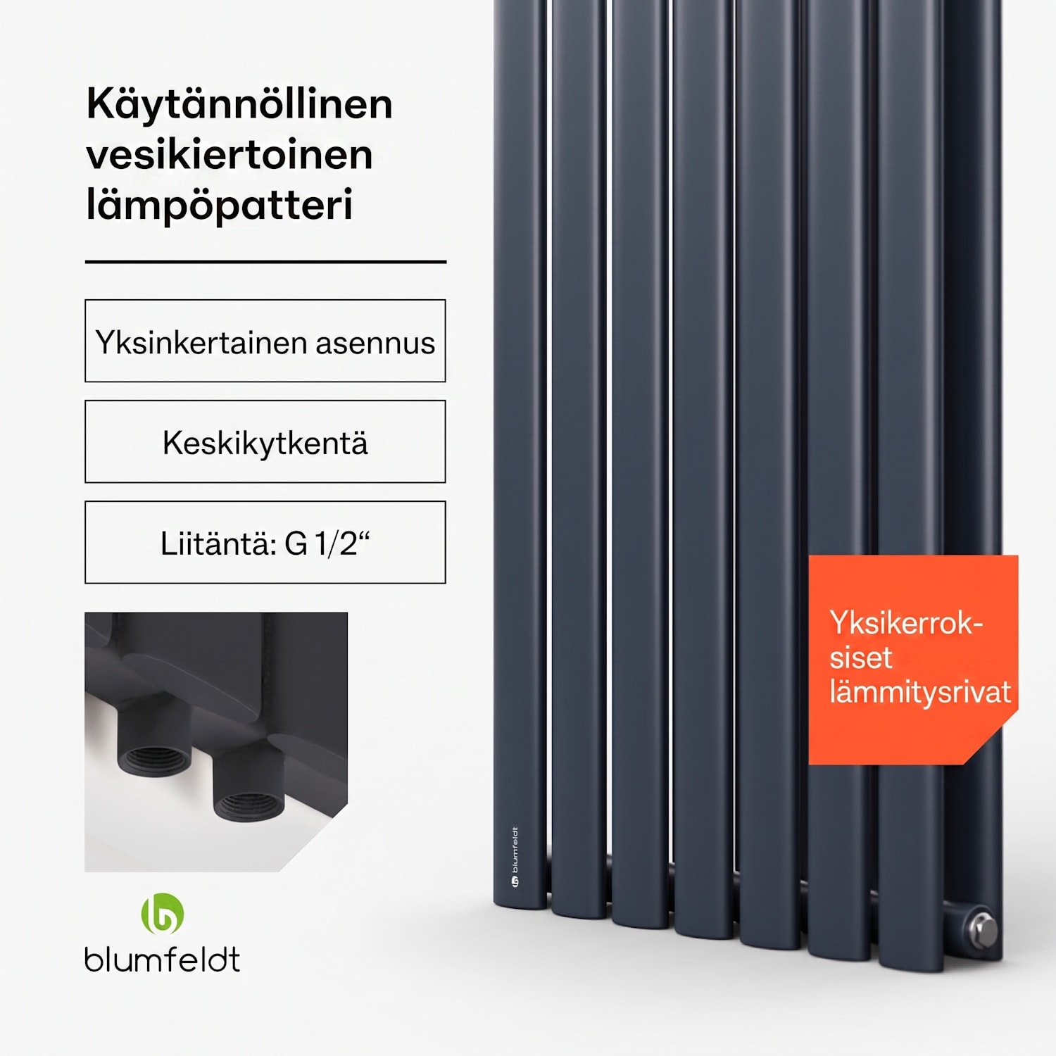 Tallheo 41 x 180 cm patteri kylpyhuonelämmitin putkilämmitin 691 W lämmin vesi 1/2 180 x 41 cm | yksi rivi | Antrasiitti