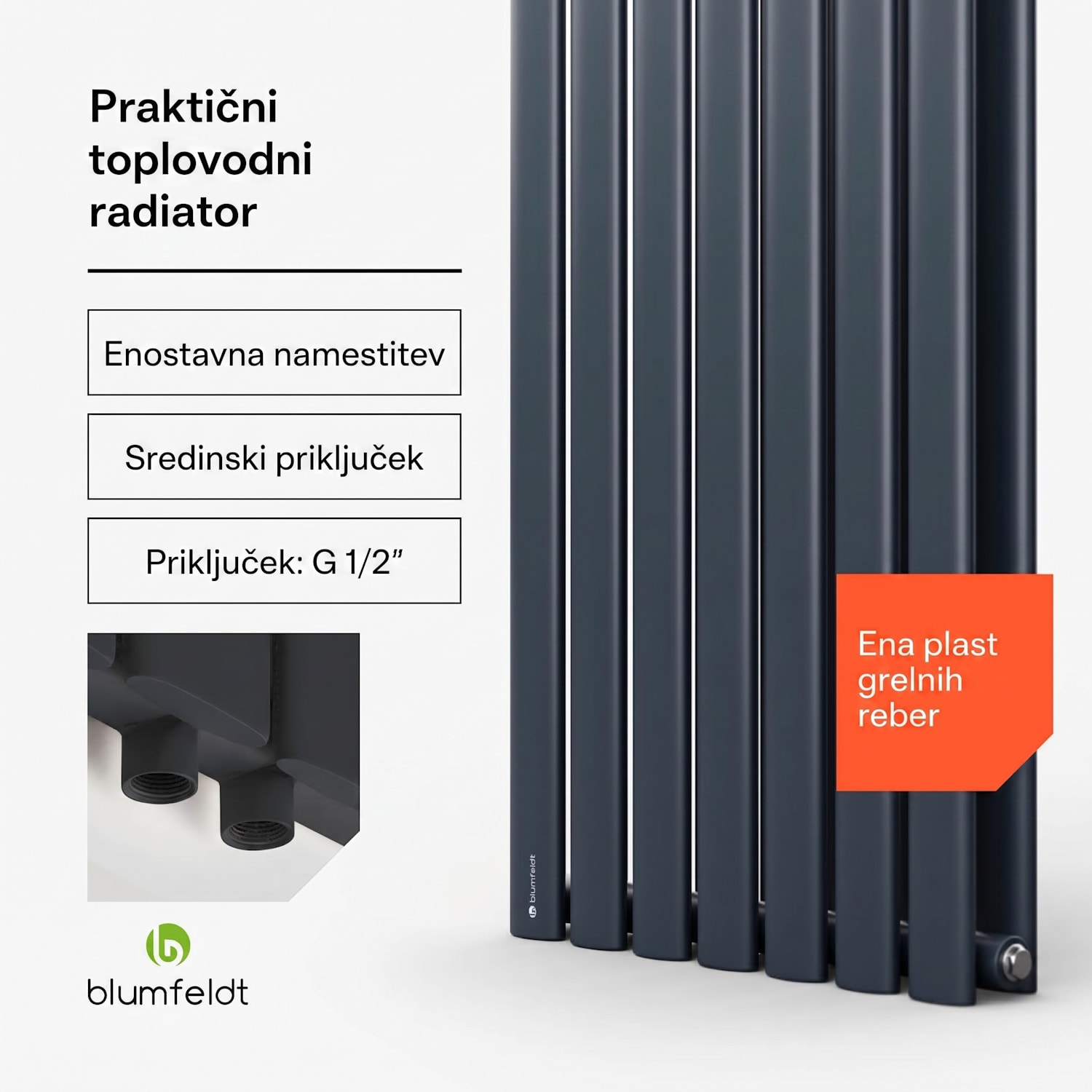 Tallheo, 41 x 180, radiator, kopalniški radiator, cevni radiator, 691 W, sanitarna voda, 1/2 180 x 41 cm | ena vrstica | Antracit