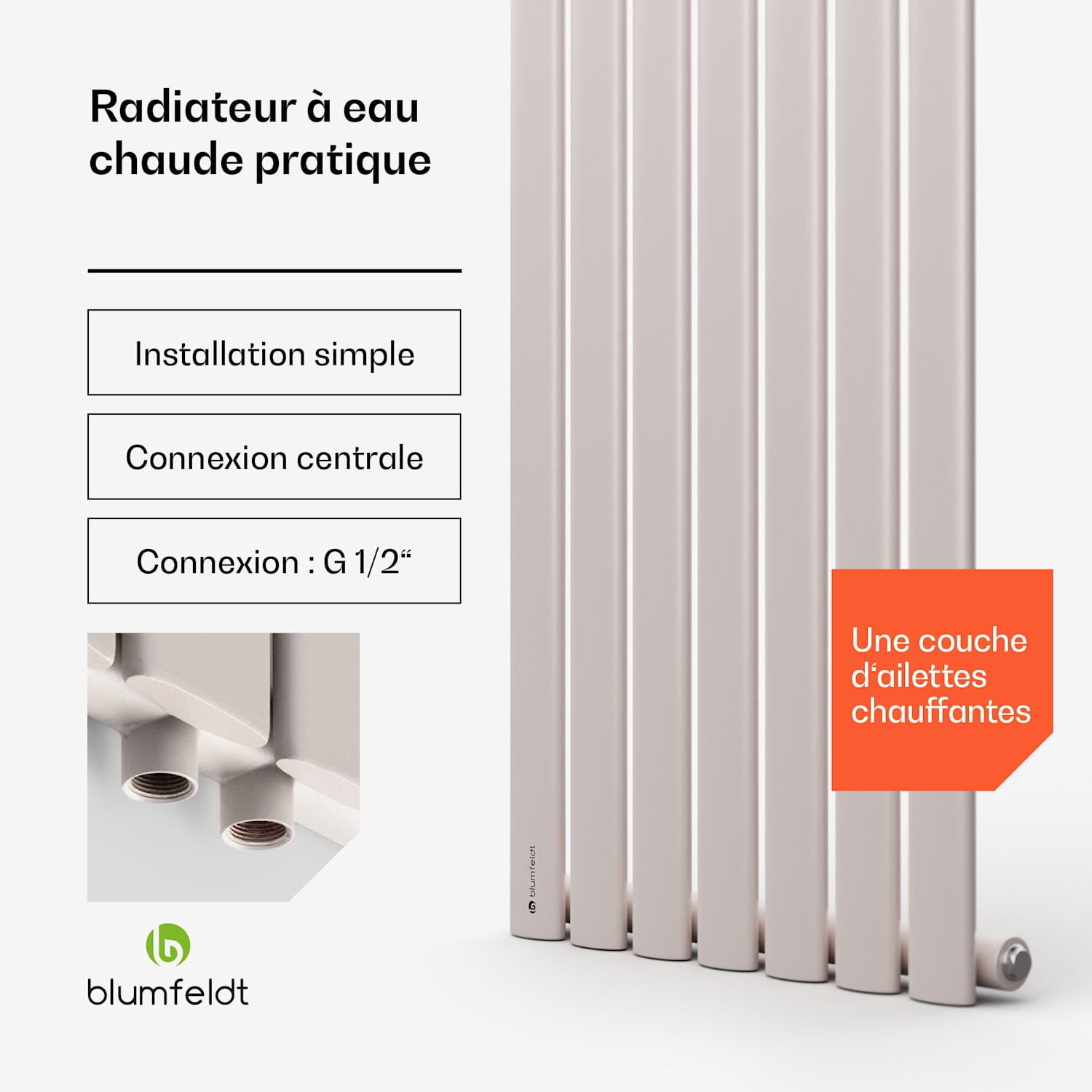 Tallheo 41 x 180 cm radiateur sèche-serviettes tubulaire 691 W eau chaude 1/2 180 x 41 cm | une seule rangée | Sable