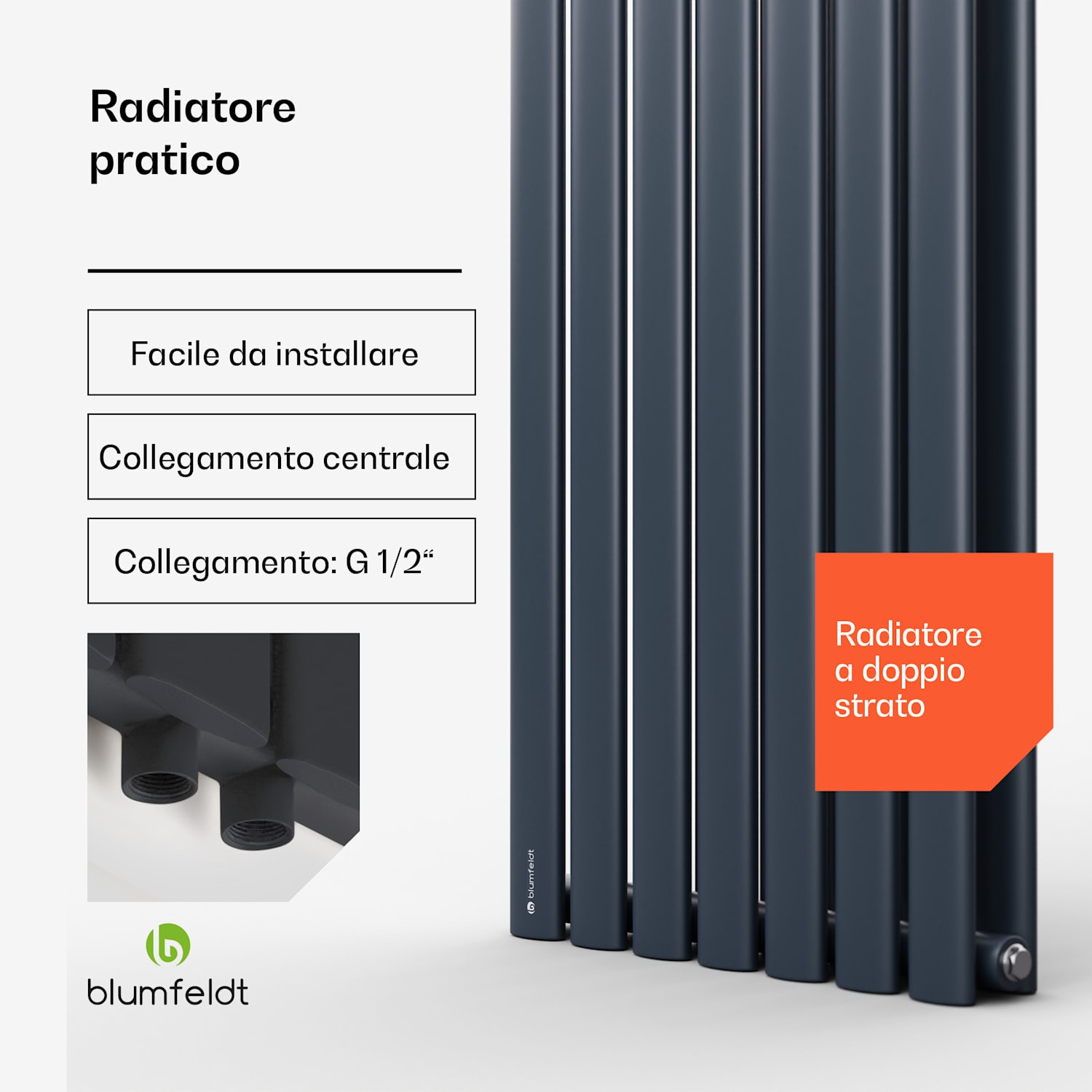 Tallheo 41 x 180 - Radiatore, calorifero da bagno, 1435 W, acqua calda, 1/2" 180 x 41 cm | doppia fila | Antracite