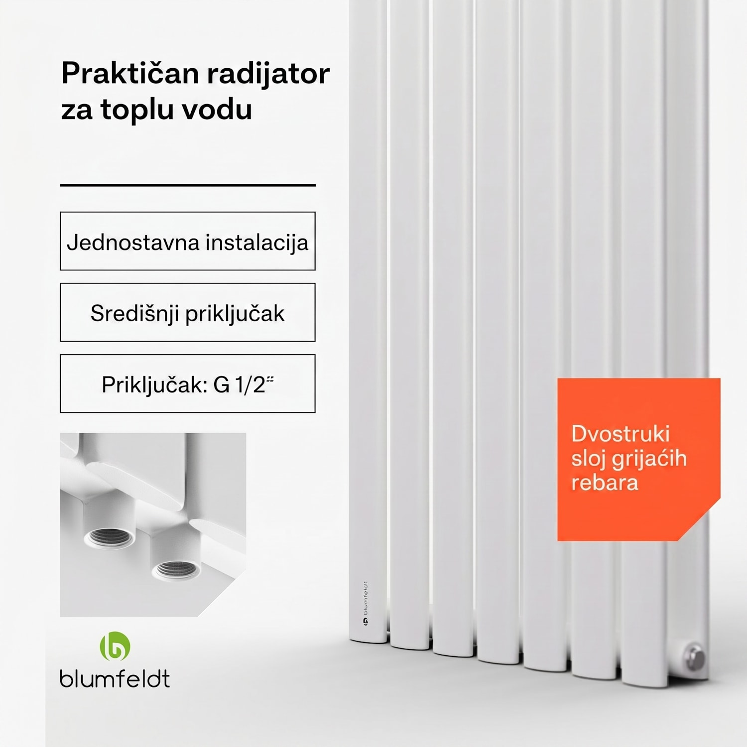 Tallheo, 41 x 180, radijator, kupaonski radijator, cijevni radijator, 1435 W, topla voda, 1/2 180 x 41 cm | dvostruka linija | Bijela