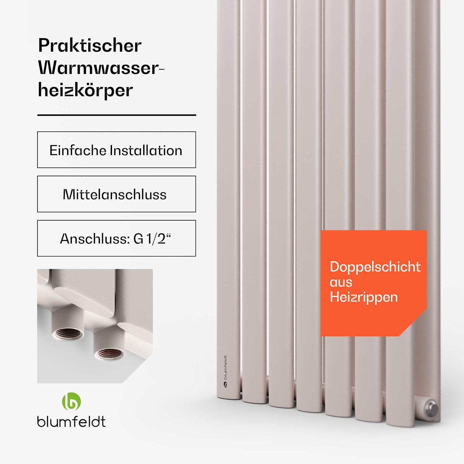 Tallheo 41 x 180 cm Heizkörper Badheizkörper Röhrenheizkörper 1435 W Warmwasser 1/2 180 x 41 cm | zweireihig | Sand