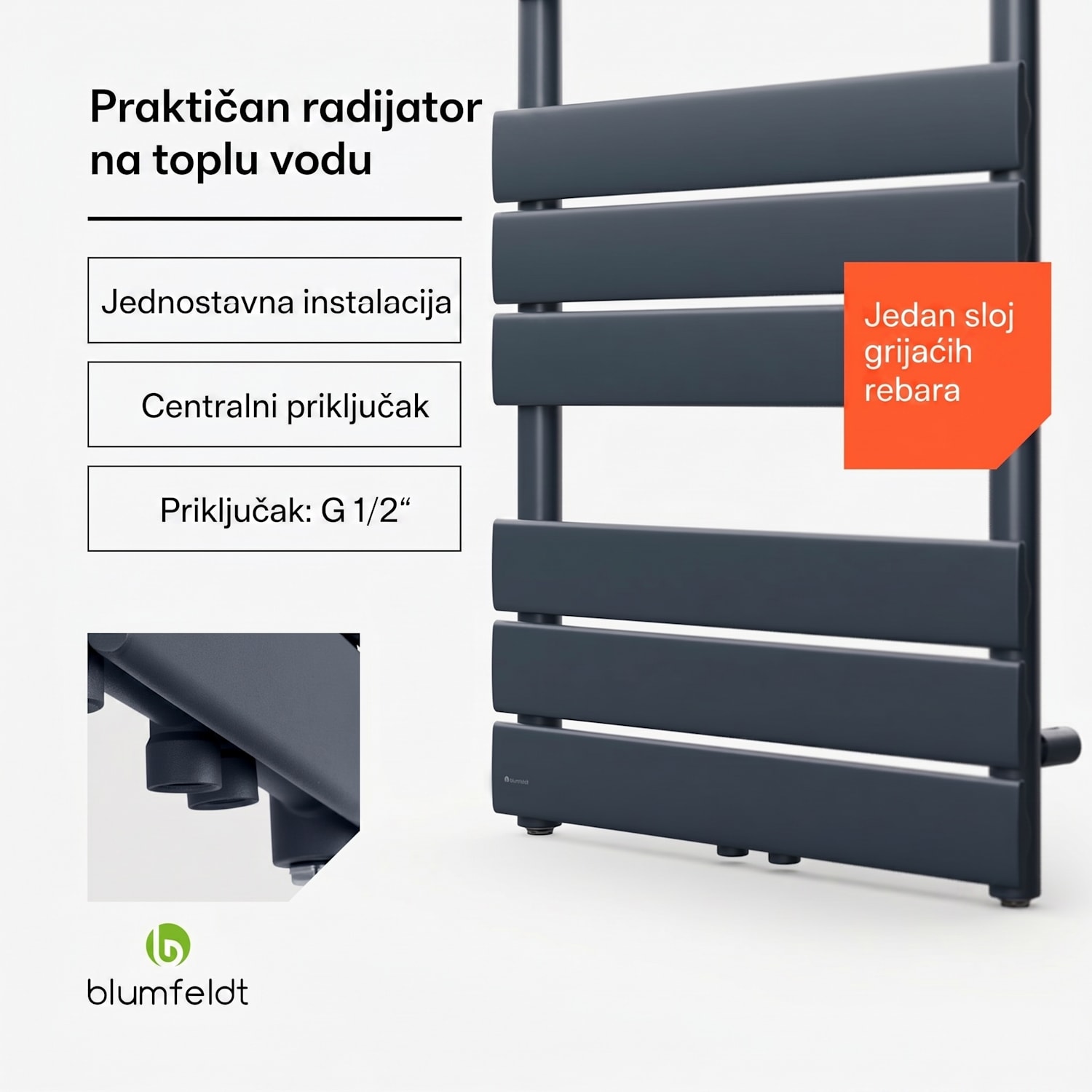 Fairmont, 50 x 107, radijator, 509 W, topla voda, 4 držača za ručnike, 1/2" 50 x 107 cm | Antracit