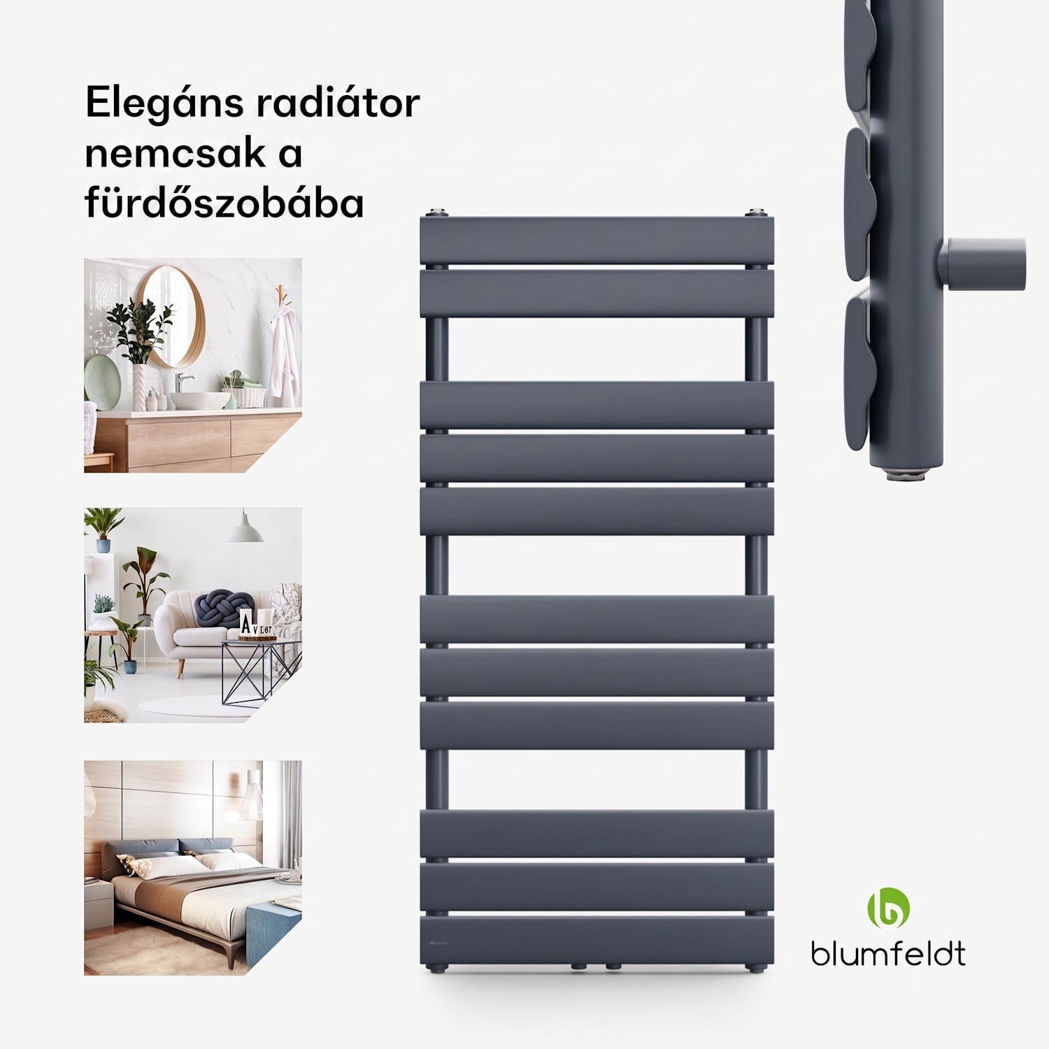 Fairmont, 50 x 107, radiátor, 509 W, meleg víz, 4 törölközőtartó, 1/2" 50 x 107 cm | Antracit