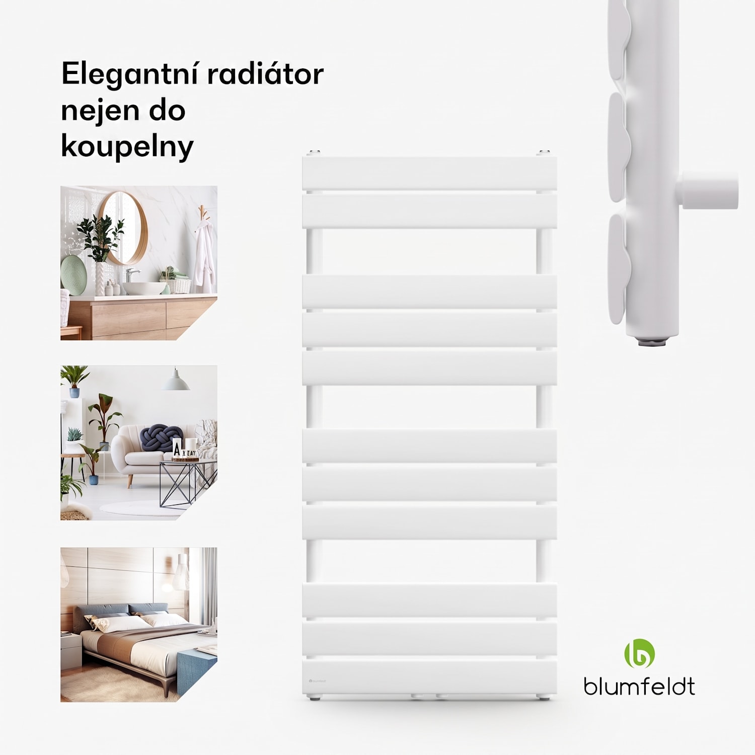 Fairmont, 50 x 107, radiátor, 509 W, teplá voda, 4 držáky na ručníky, 1/2" 50 x 107 cm | Bílá