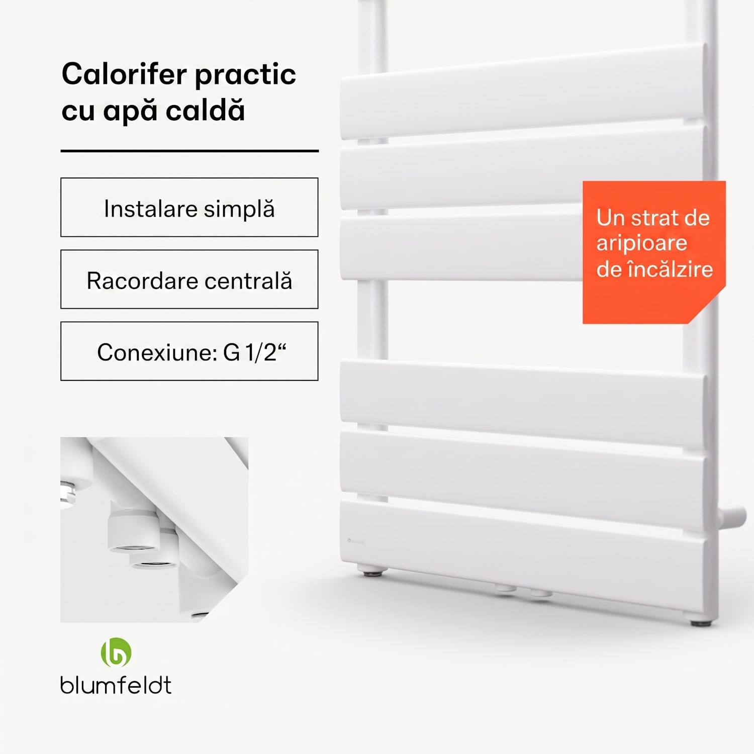 Fairmont, 50 x 107, radiator, 509 W, apă caldă, 4 șine pentru prosoape, 1/2" 50 x 107 cm | Alb