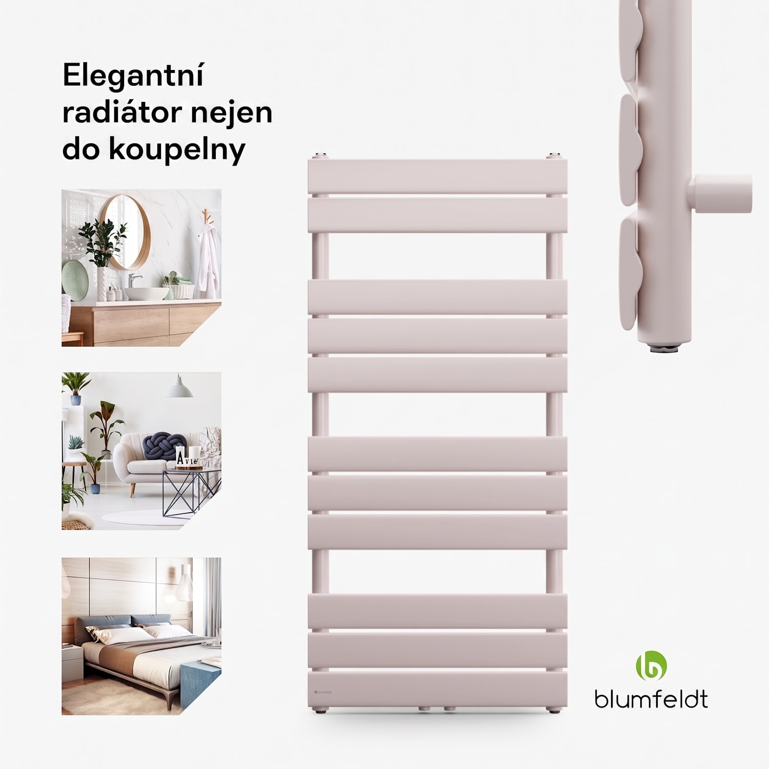 Fairmont, 50 x 107, radiátor, 509 W, teplá voda, 4 držáky na ručníky, 1/2" 50 x 107 cm | Písek