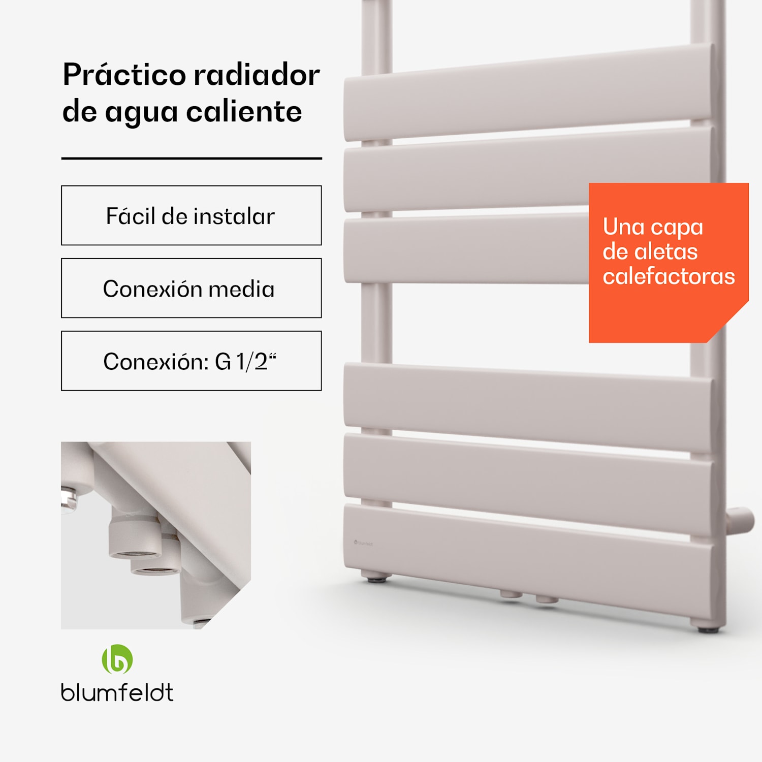 Fairmont 50 x 107 radiador 509 W agua caliente 4 toalleros 1/2" 50 x 107 cm | Arena